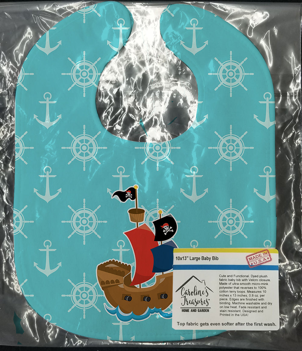 Pirate Ship Blue Baby Bib Easy-Clean Baby Bib Baby Feeding Accessory Baby Mealtime Essential, 10 x 13, Multicolor