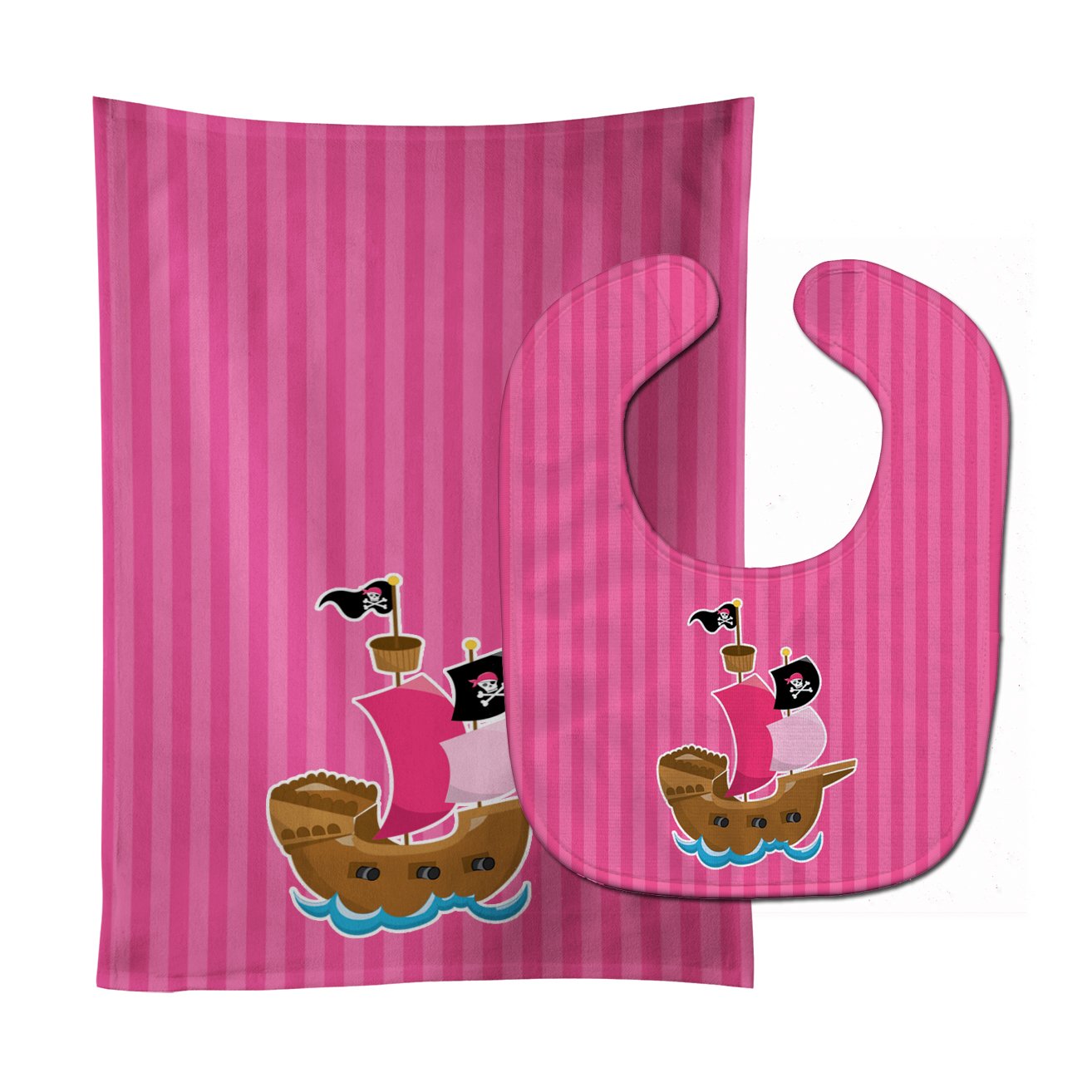 Pirate Ship Pink Baby Bib & Burp Cloth Easy-Clean Baby Bib Baby Feeding Accessory Baby Mealtime Essential