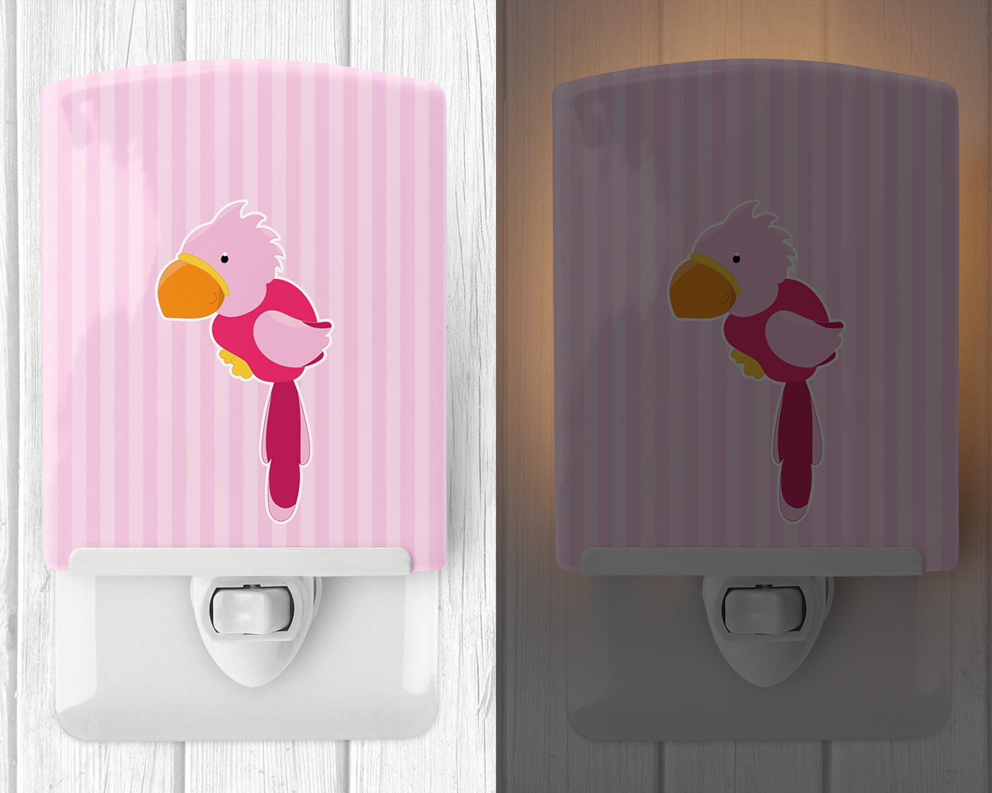 Pirate Parrot Pink Ceramic Night Light Compact, UL-Certified, Ideal for Bedroom, Bathroom, Nursery, Hallway, Kitchen, 6x4x3, Multicolor