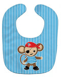 Pirate Monkey Blue Baby Bib Easy-Clean Baby Bib Baby Feeding Accessory Baby Mealtime Essential, 10 x 13, Multicolor