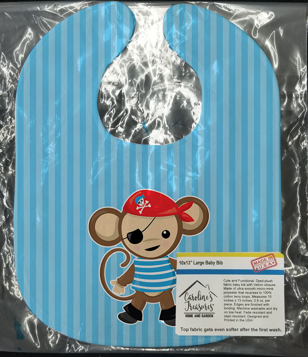 Pirate Monkey Blue Baby Bib Easy-Clean Baby Bib Baby Feeding Accessory Baby Mealtime Essential, 10 x 13, Multicolor