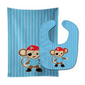 Pirate Monkey Blue Baby Bib & Burp Cloth Easy-Clean Baby Bib Baby Feeding Accessory Baby Mealtime Essential