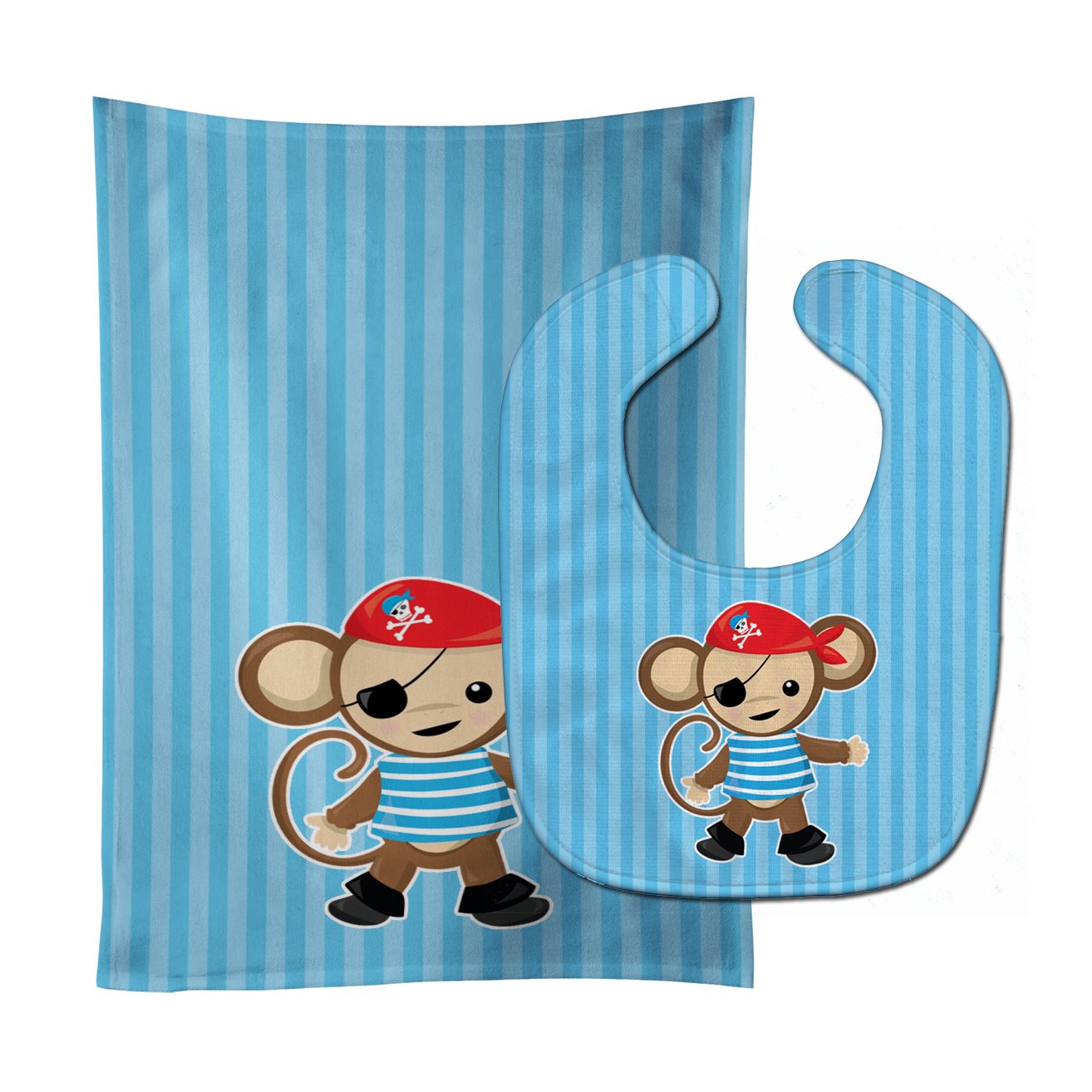 Pirate Monkey Blue Baby Bib & Burp Cloth Easy-Clean Baby Bib Baby Feeding Accessory Baby Mealtime Essential