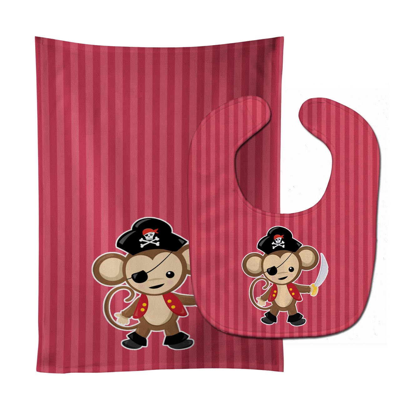 Pirate Monkey Red Baby Bib & Burp Cloth Easy-Clean Baby Bib Baby Feeding Accessory Baby Mealtime Essential