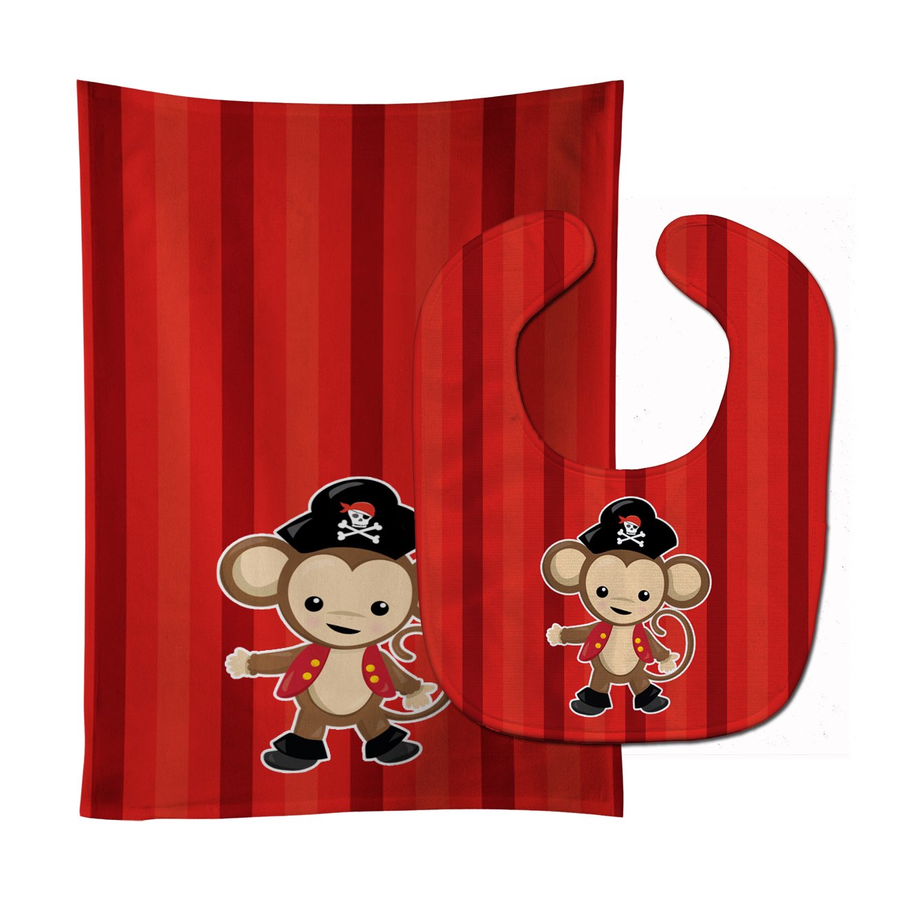 Pirate Monkey Red #2 Baby Bib & Burp Cloth Easy-Clean Baby Bib Baby Feeding Accessory Baby Mealtime Essential