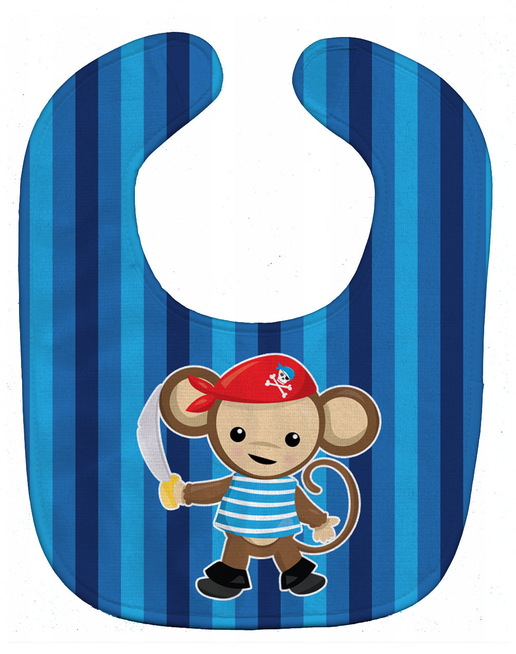 Pirate Monkey Blue #2 Baby Bib Easy-Clean Baby Bib Baby Feeding Accessory Baby Mealtime Essential, 10 x 13, Multicolor