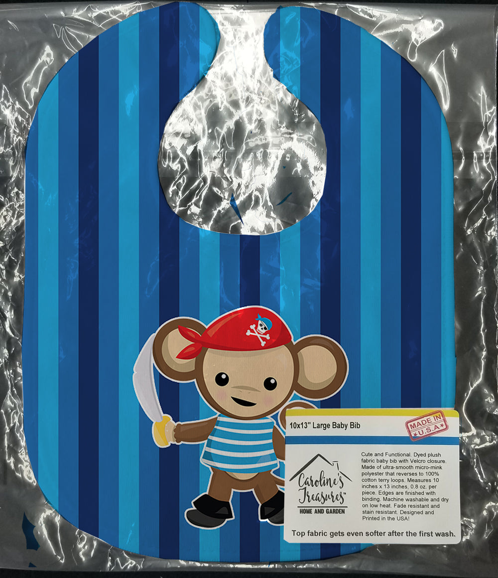 Pirate Monkey Blue #2 Baby Bib Easy-Clean Baby Bib Baby Feeding Accessory Baby Mealtime Essential, 10 x 13, Multicolor