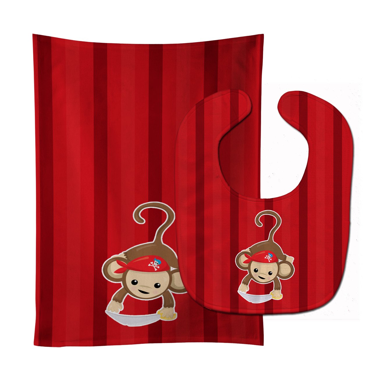 Pirate Monkey Red #3 Baby Bib & Burp Cloth Easy-Clean Baby Bib Baby Feeding Accessory Baby Mealtime Essential