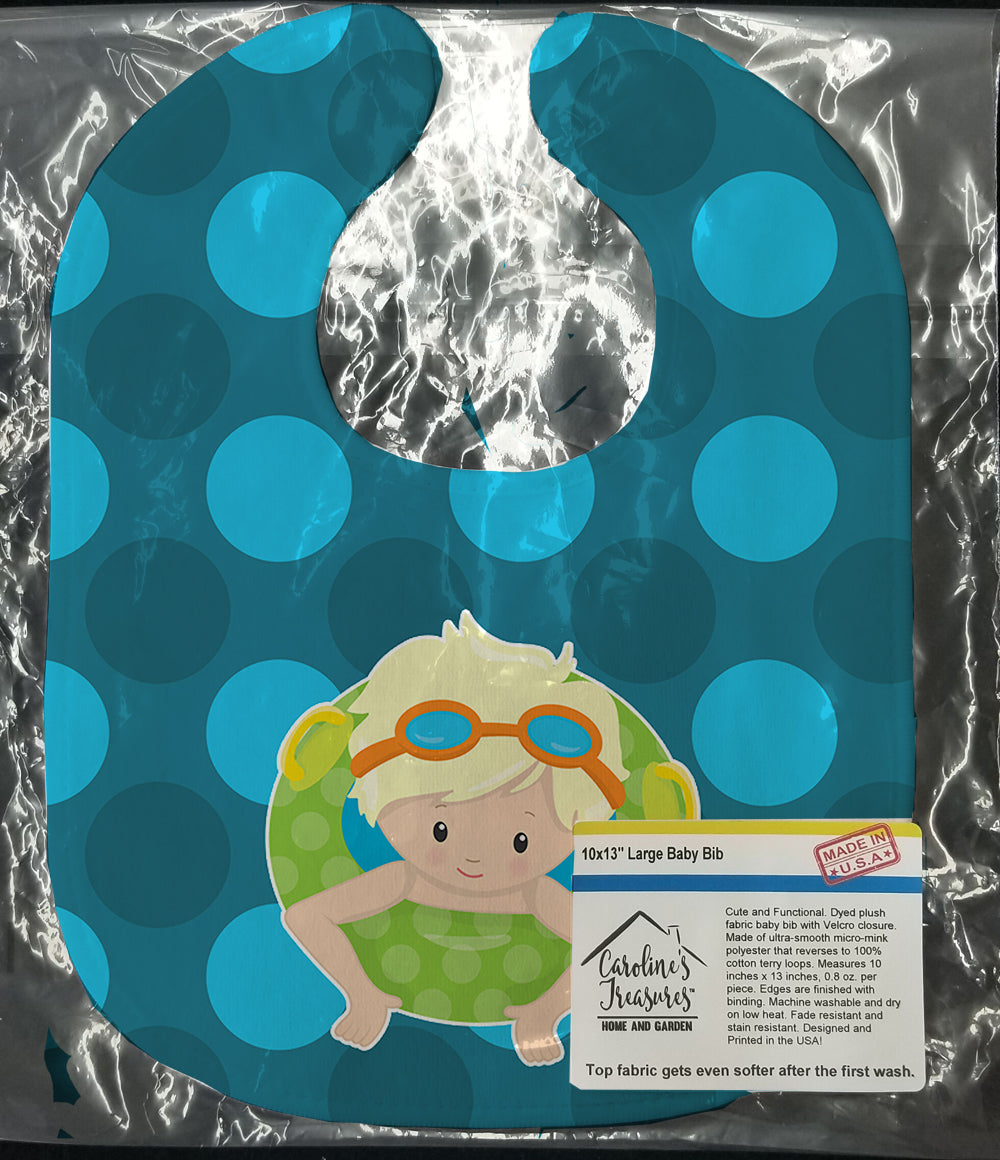 Summer Pool Boy in Tube Blonde Baby Bib Easy-Clean Baby Bib Baby Feeding Accessory Baby Mealtime Essential, 10 x 13, Multicolor
