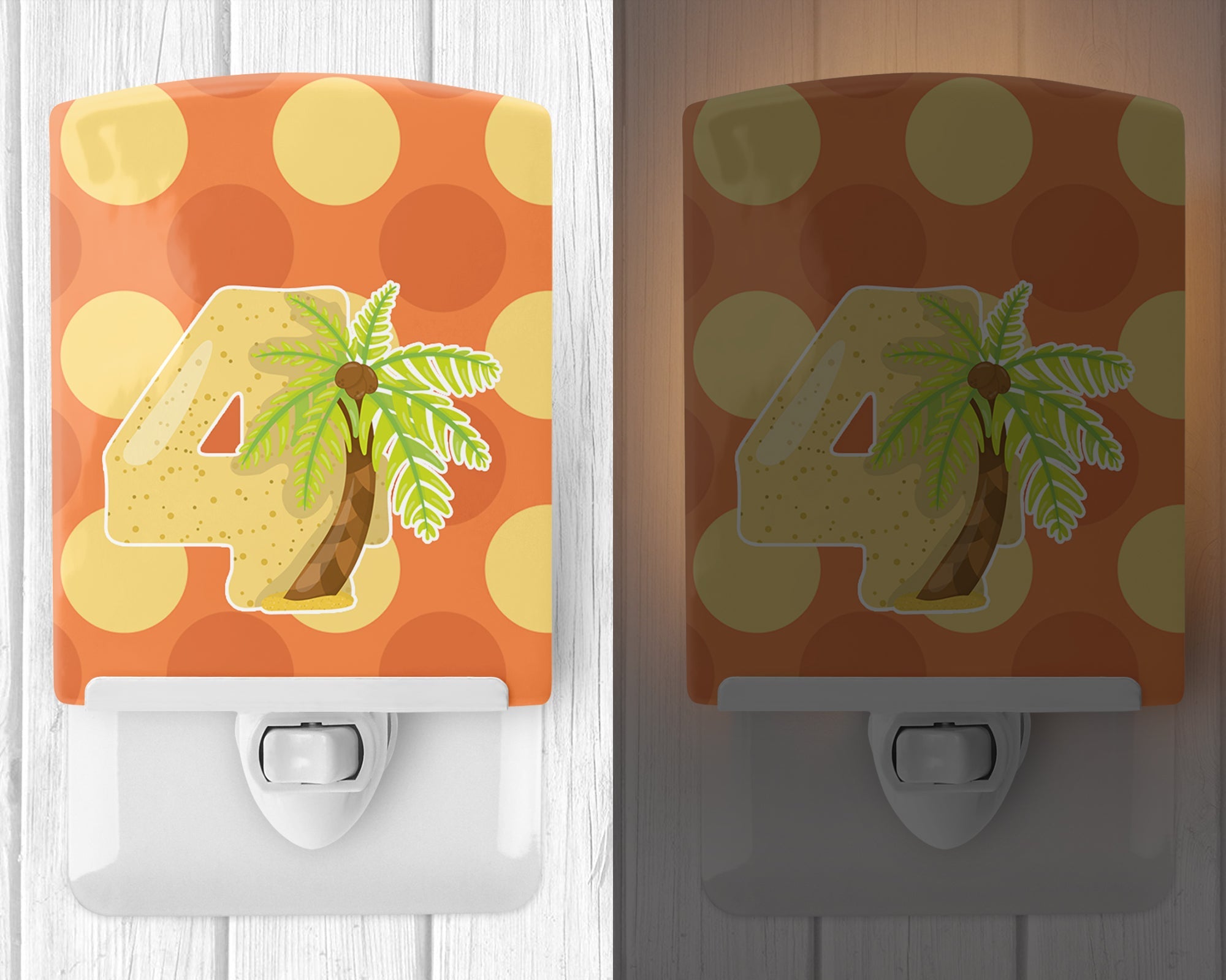 Zoo Month 4 Palm Tree Ceramic Night Light Compact, UL-Certified, Ideal for Bedroom, Bathroom, Nursery, Hallway, Kitchen, 6x4x3, Multicolor