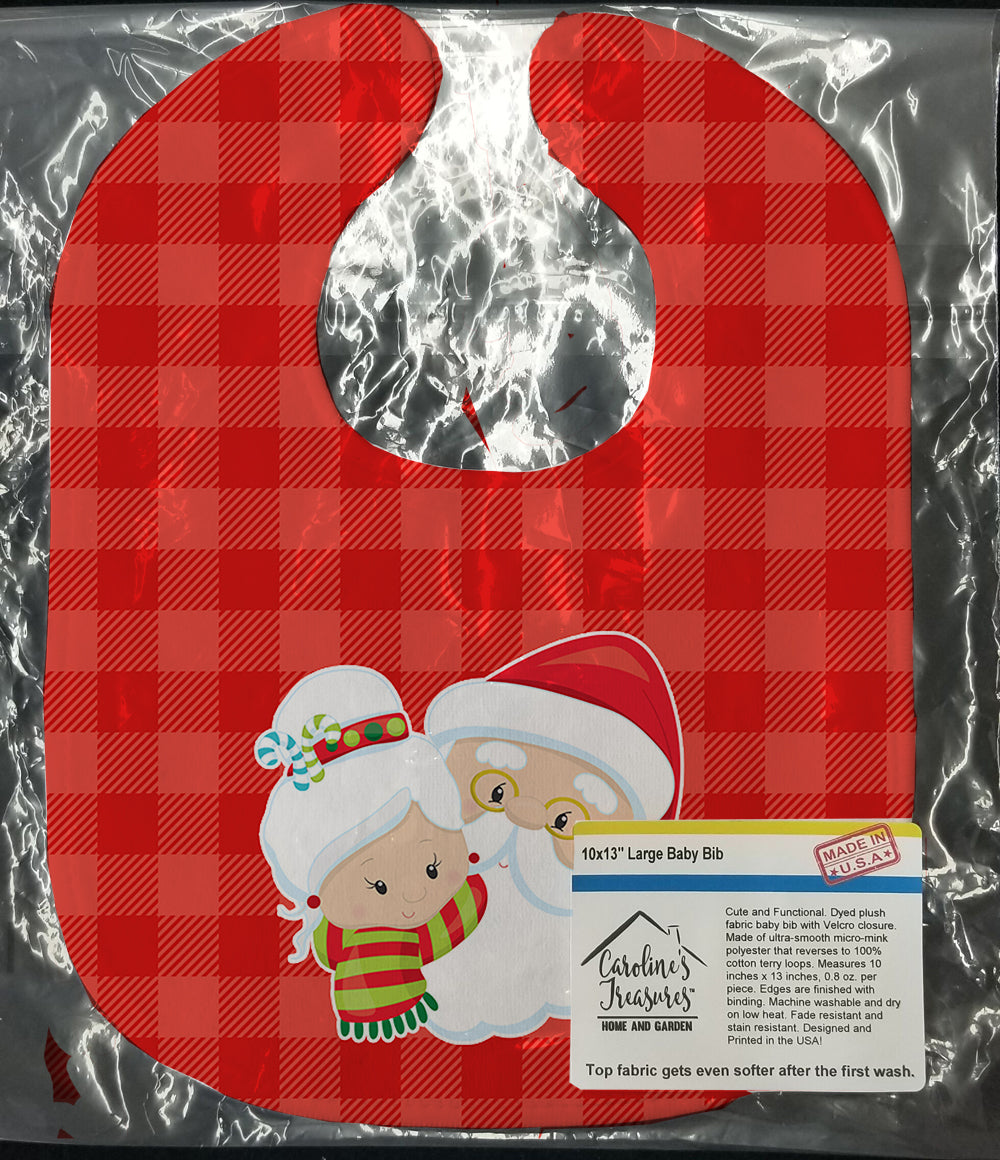 Christmas Santa Claus and Mrs Claus Baby Bib Easy-Clean Baby Bib Baby Feeding Accessory Baby Mealtime Essential, 10 x 13, Multicolor