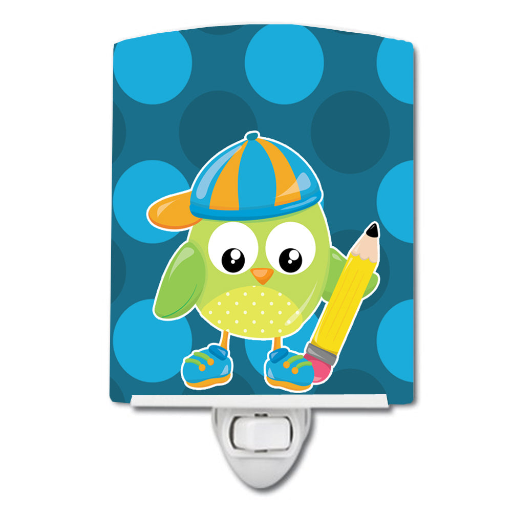 Back to School Boy Bird Ceramic Night Light Compact, UL-Certified, Ideal for Bedroom, Bathroom, Nursery, Hallway, Kitchen, 6x4x3, Multicolor