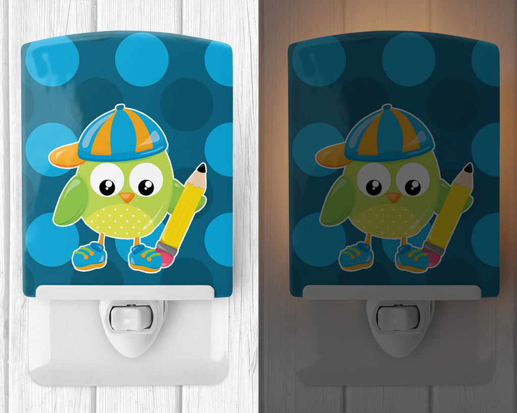 Back to School Boy Bird Ceramic Night Light Compact, UL-Certified, Ideal for Bedroom, Bathroom, Nursery, Hallway, Kitchen, 6x4x3, Multicolor
