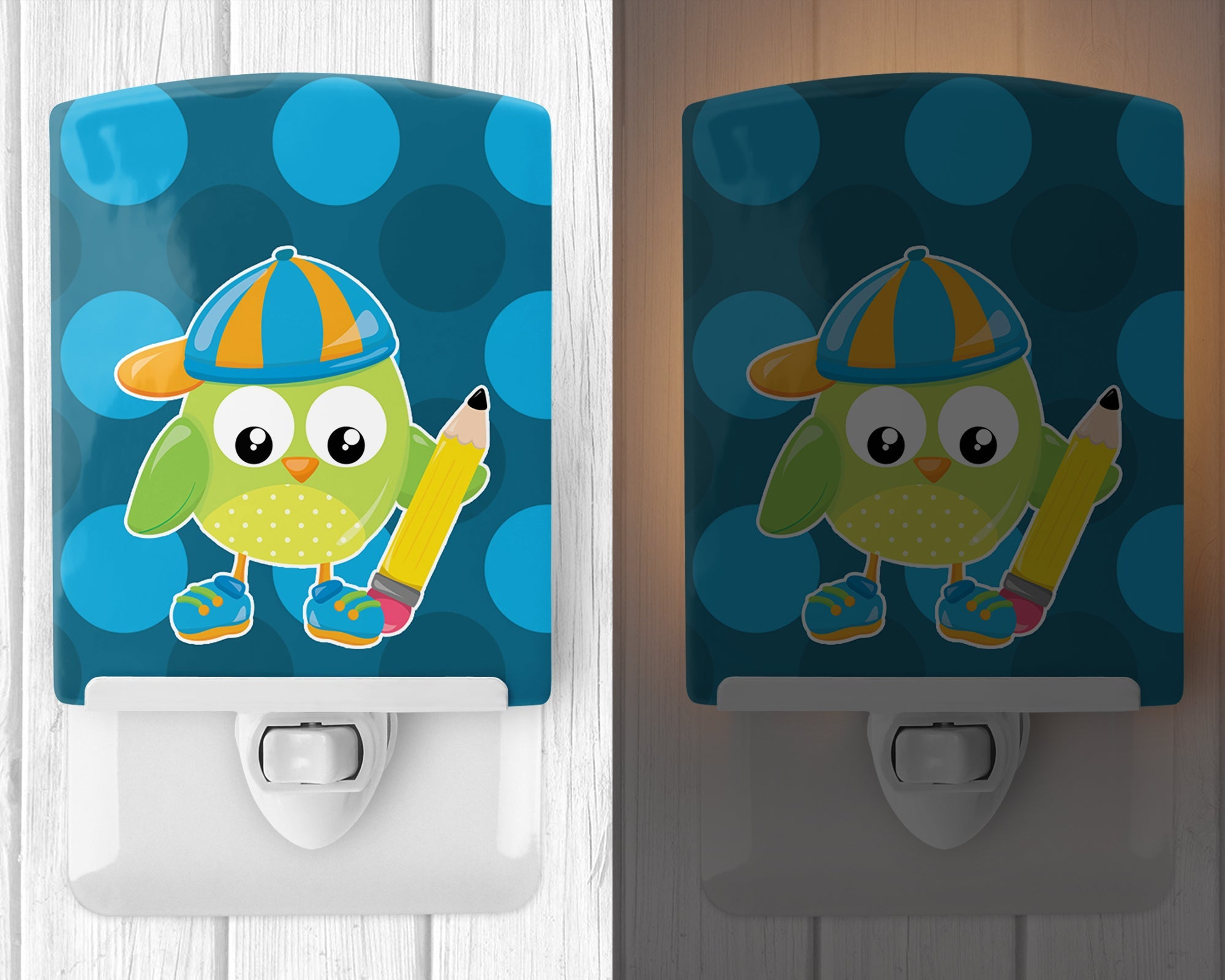 Back to School Boy Bird Ceramic Night Light Compact, UL-Certified, Ideal for Bedroom, Bathroom, Nursery, Hallway, Kitchen, 6x4x3, Multicolor
