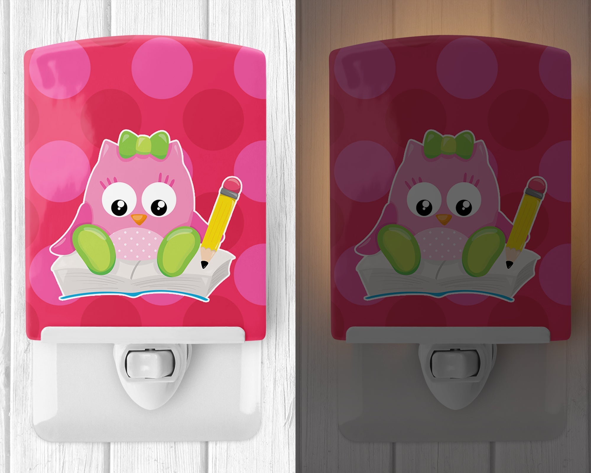 Back to School Girl Bird Ceramic Night Light Compact, UL-Certified, Ideal for Bedroom, Bathroom, Nursery, Hallway, Kitchen, 6x4x3, Multicolor
