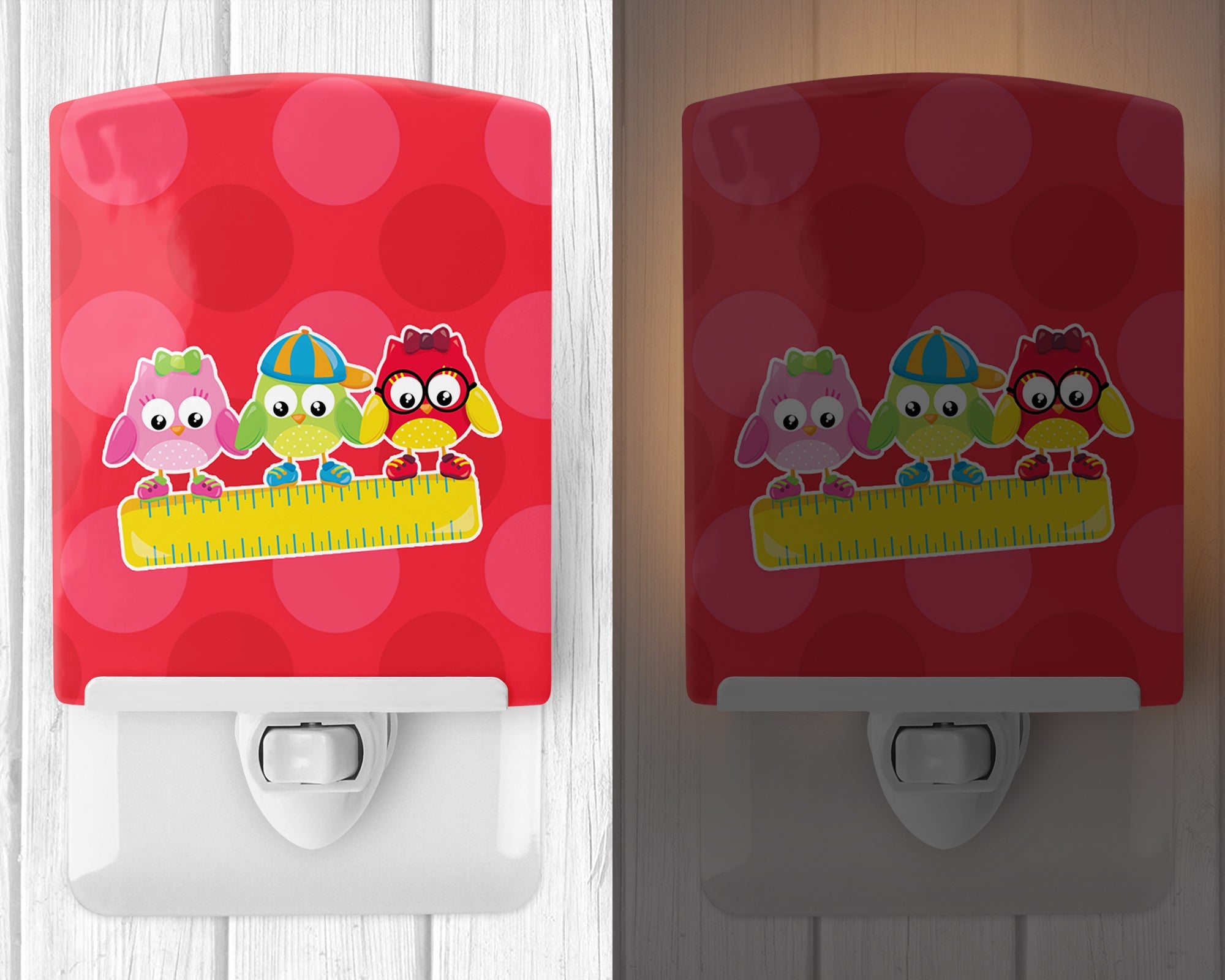 Back to School Birds Ceramic Night Light Compact, UL-Certified, Ideal for Bedroom, Bathroom, Nursery, Hallway, Kitchen, 6x4x3, Multicolor