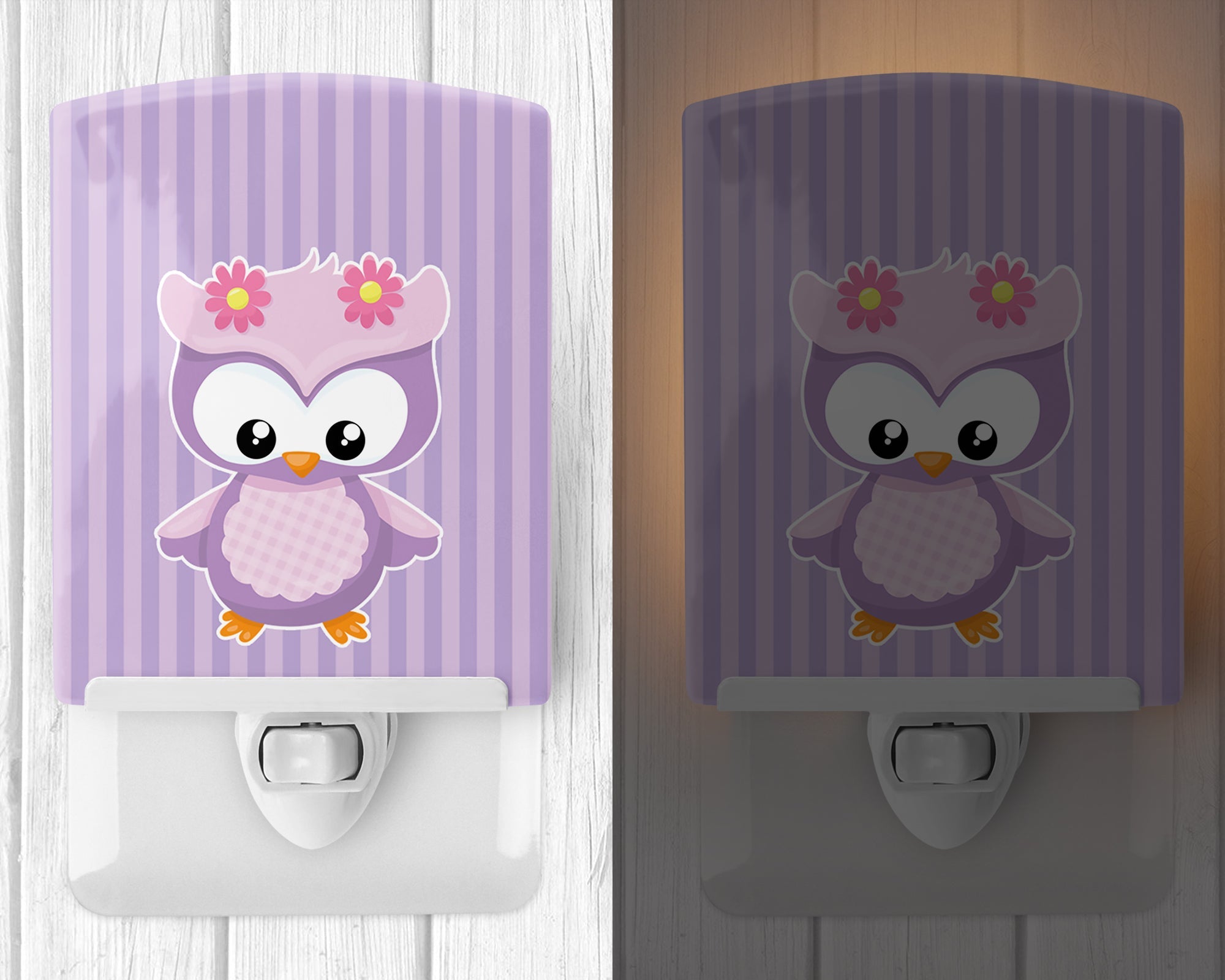 Girl Bird on Purple Ceramic Night Light Compact, UL-Certified, Ideal for Bedroom, Bathroom, Nursery, Hallway, Kitchen, 6x4x3, Multicolor