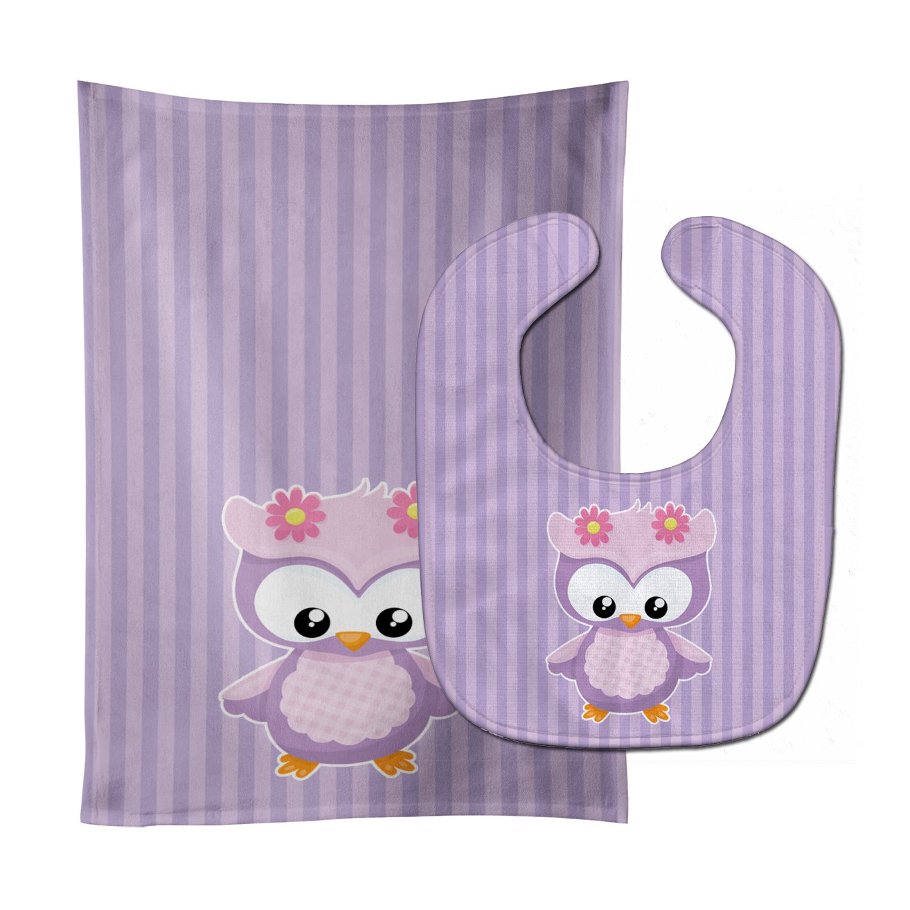 Girl Bird on Purple Baby Bib & Burp Cloth Easy-Clean Baby Bib Baby Feeding Accessory Baby Mealtime Essential