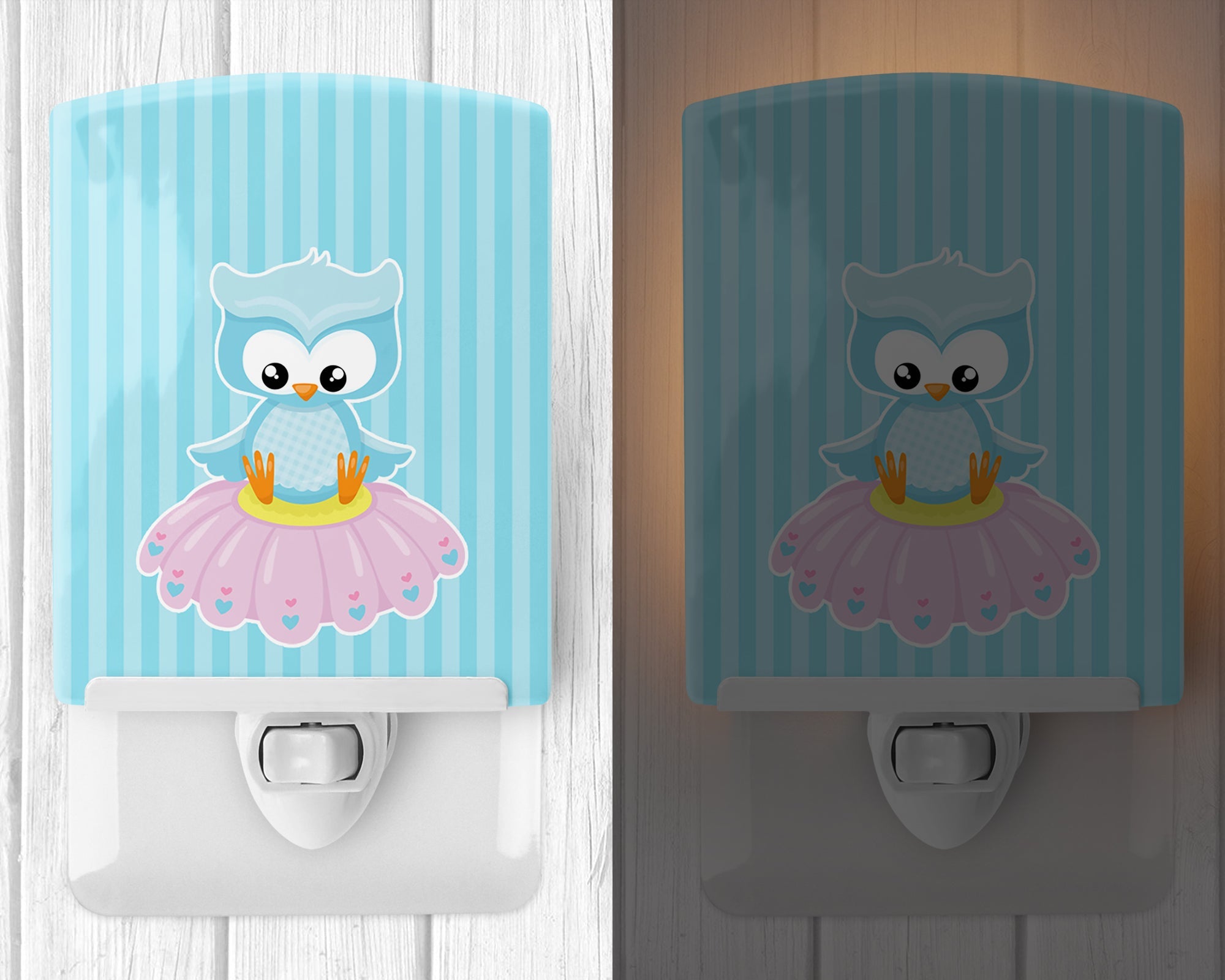 Girl Bird on Blue Ceramic Night Light Compact, UL-Certified, Ideal for Bedroom, Bathroom, Nursery, Hallway, Kitchen, 6x4x3, Multicolor