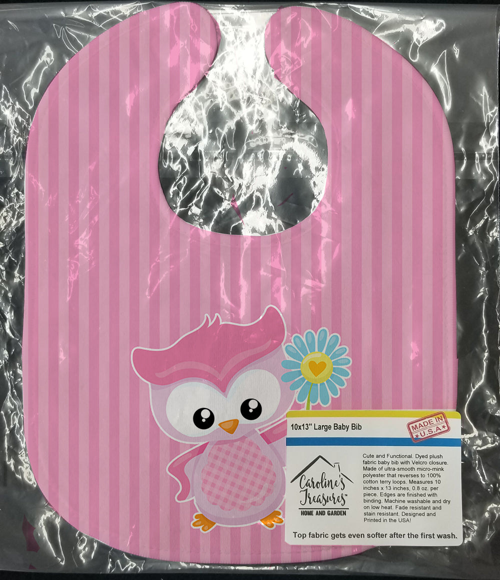 Girl Bird with Flower Pink Baby Bib Easy-Clean Baby Bib Baby Feeding Accessory Baby Mealtime Essential, 10 x 13, Multicolor
