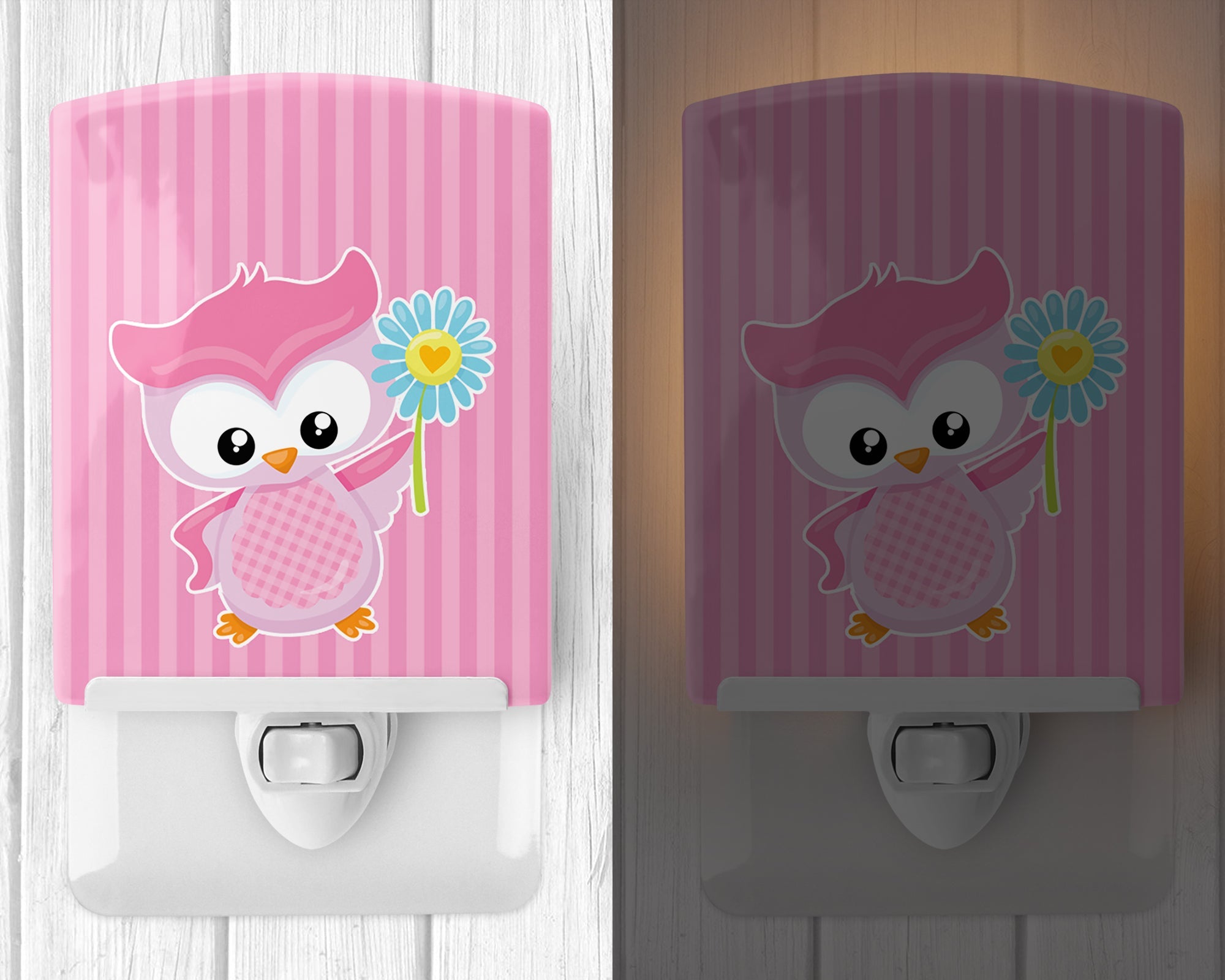 Girl Bird with Flower Pink Ceramic Night Light Compact, UL-Certified, Ideal for Bedroom, Bathroom, Nursery, Hallway, Kitchen, 6x4x3, Multicolor