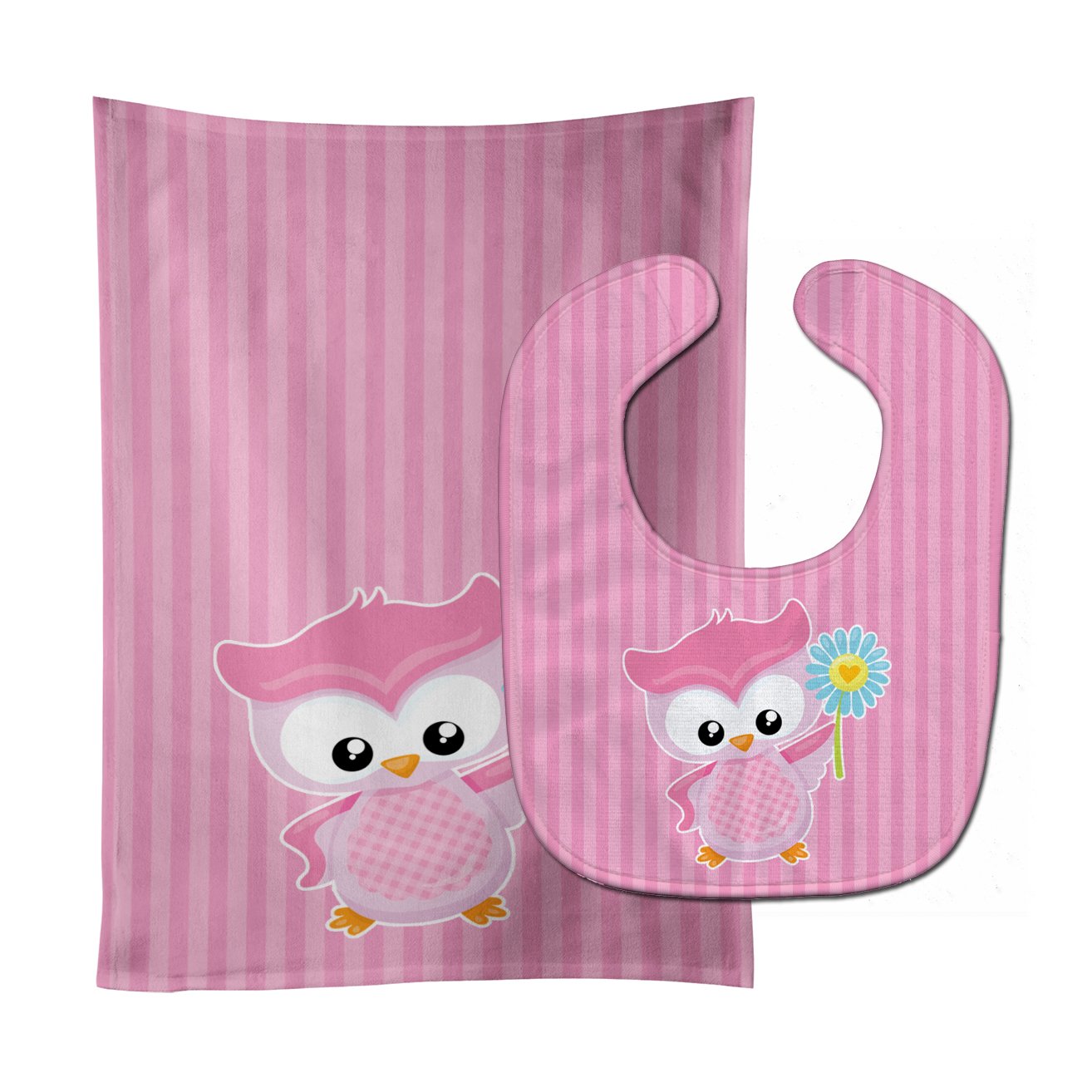 Girl Bird with Flower Pink Baby Bib & Burp Cloth Easy-Clean Baby Bib Baby Feeding Accessory Baby Mealtime Essential