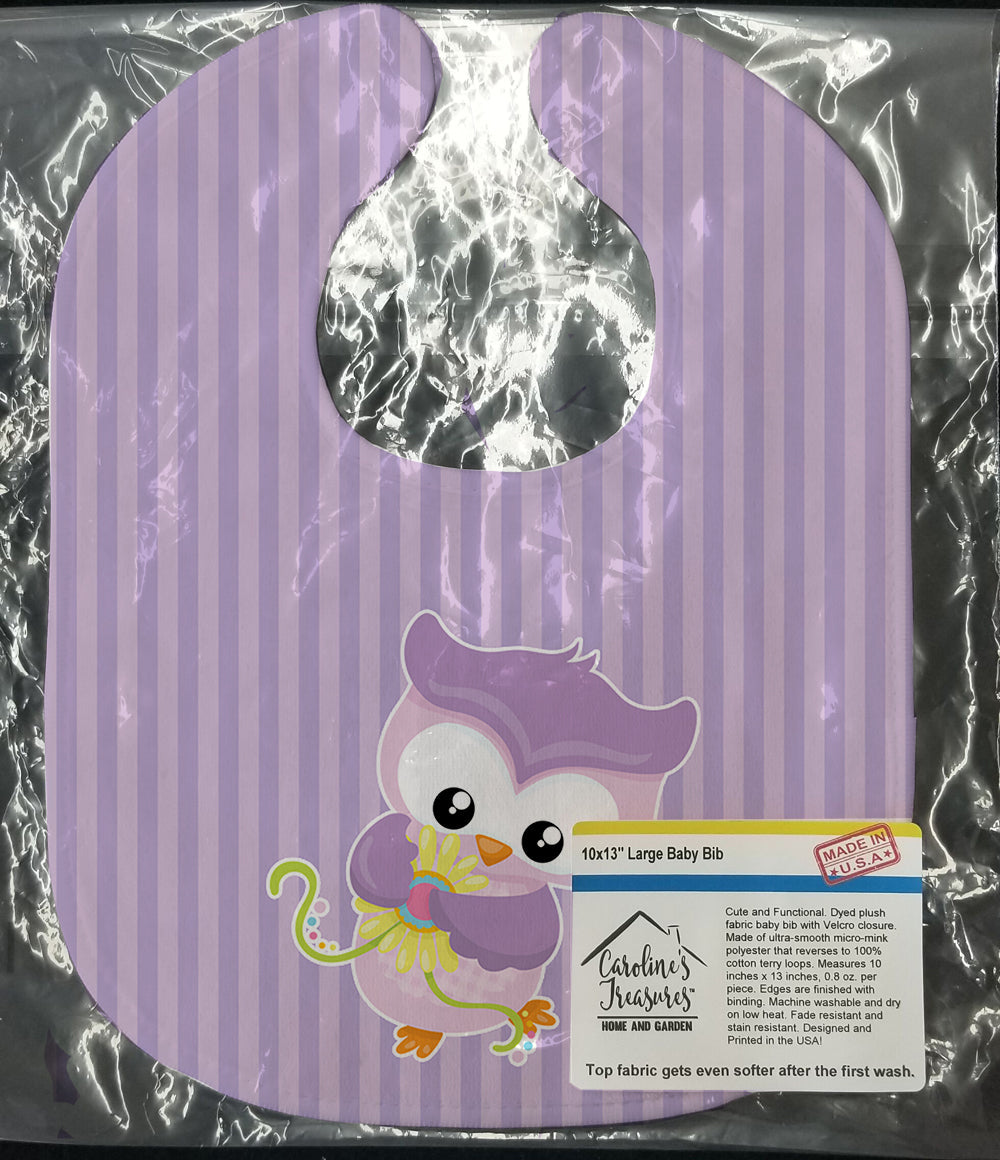 Girl Bird with Flowers Purple Baby Bib Easy-Clean Baby Bib Baby Feeding Accessory Baby Mealtime Essential, 10 x 13, Multicolor