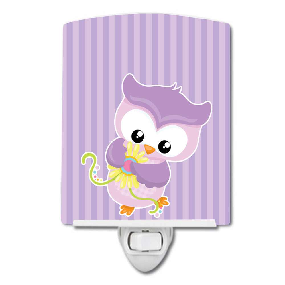 Girl Bird with Flowers Purple Ceramic Night Light Compact, UL-Certified, Ideal for Bedroom, Bathroom, Nursery, Hallway, Kitchen, 6x4x3, Multicolor
