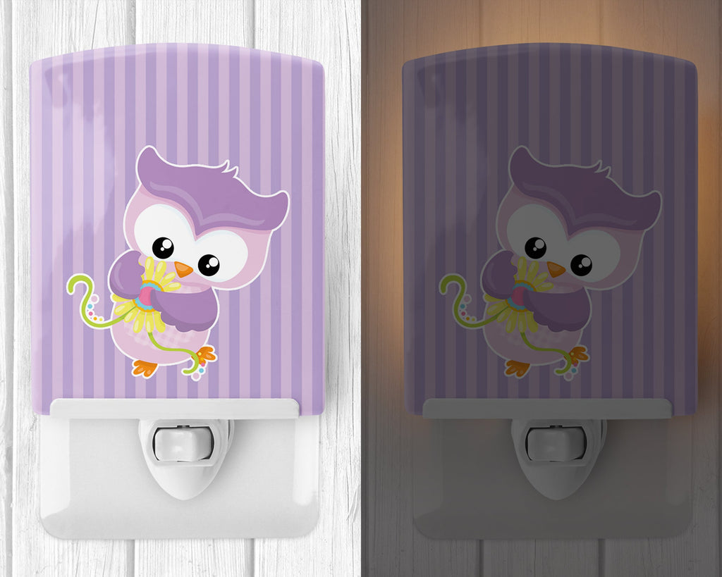 Girl Bird with Flowers Purple Ceramic Night Light Compact, UL-Certified, Ideal for Bedroom, Bathroom, Nursery, Hallway, Kitchen, 6x4x3, Multicolor