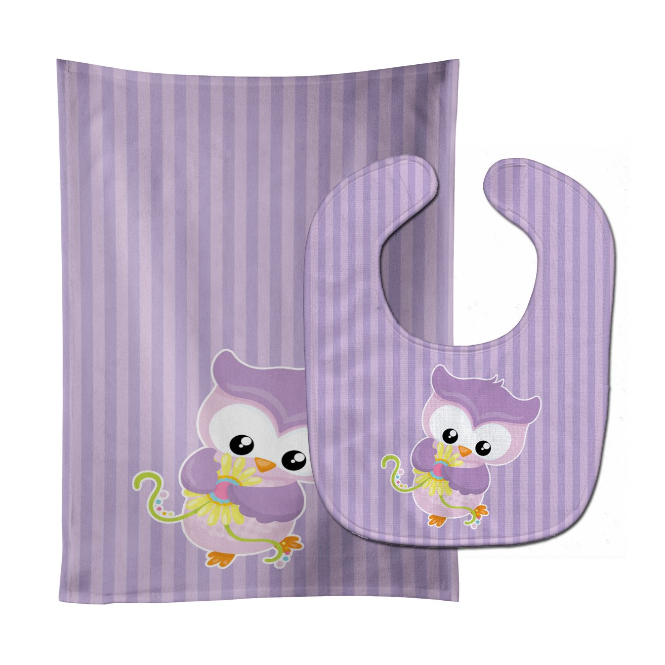 Girl Bird with Flowers Purple Baby Bib & Burp Cloth Easy-Clean Baby Bib Baby Feeding Accessory Baby Mealtime Essential