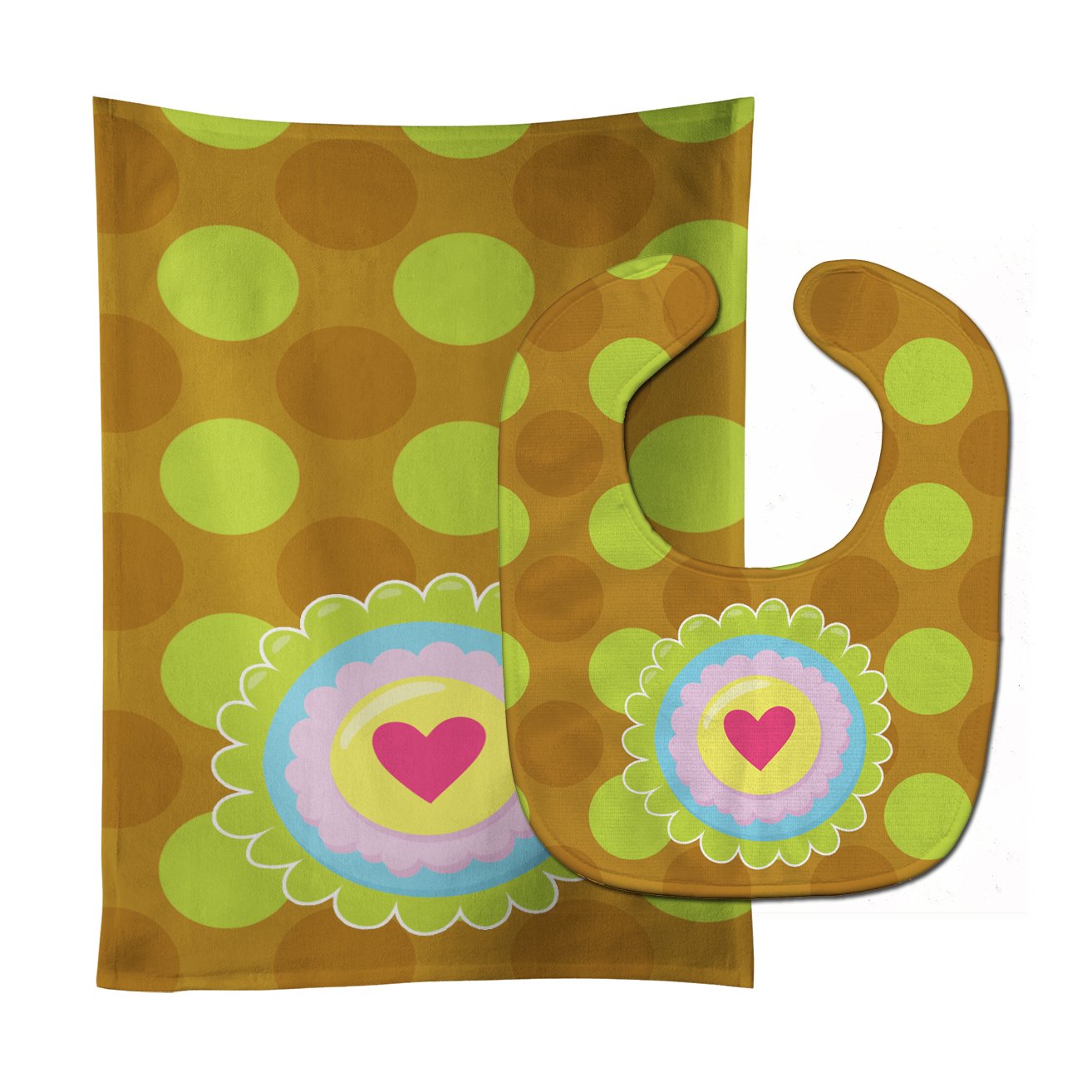 Heart Flower Green Baby Bib & Burp Cloth Easy-Clean Baby Bib Baby Feeding Accessory Baby Mealtime Essential