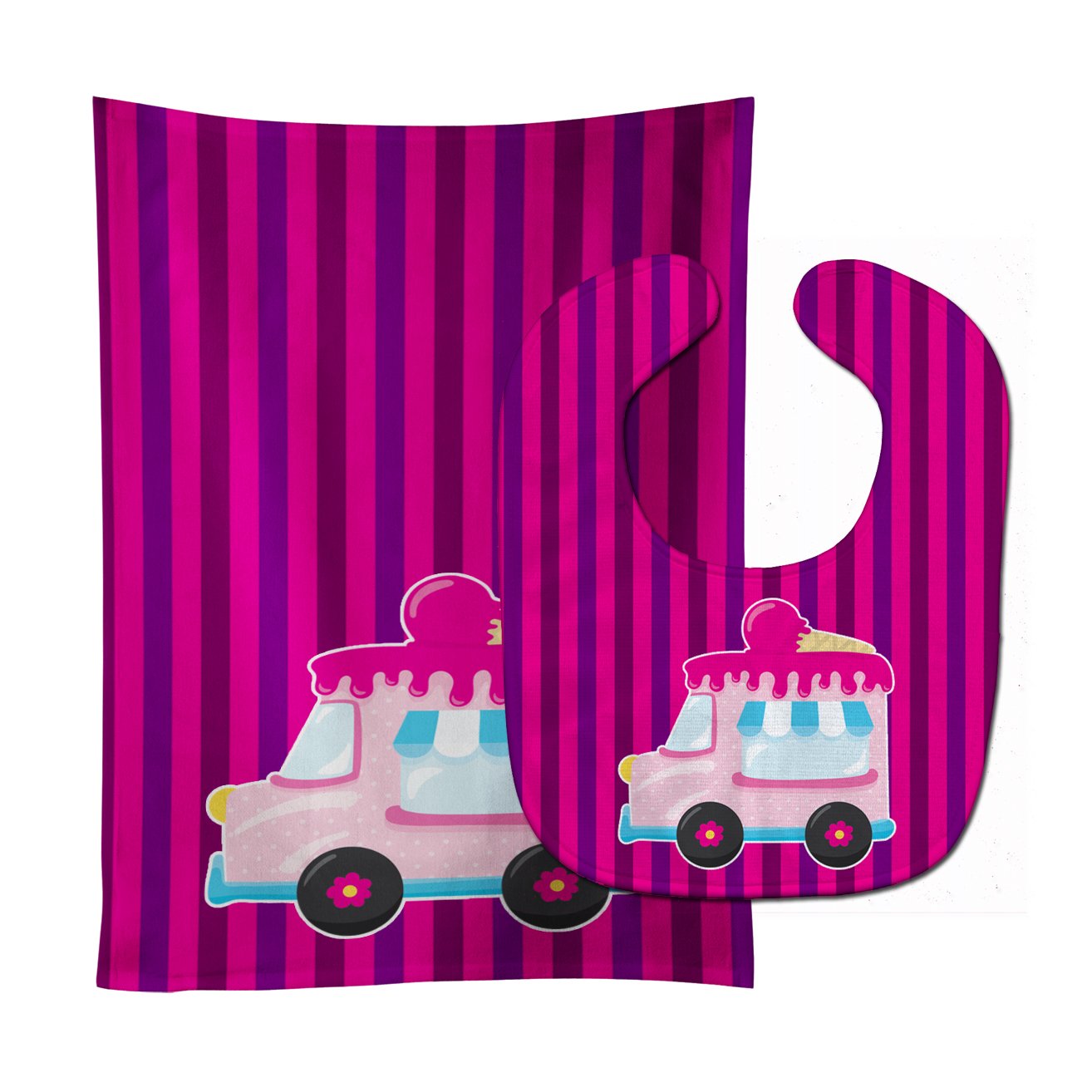 Ice Cream Truck Pink Baby Bib & Burp Cloth Easy-Clean Baby Bib Baby Feeding Accessory Baby Mealtime Essential