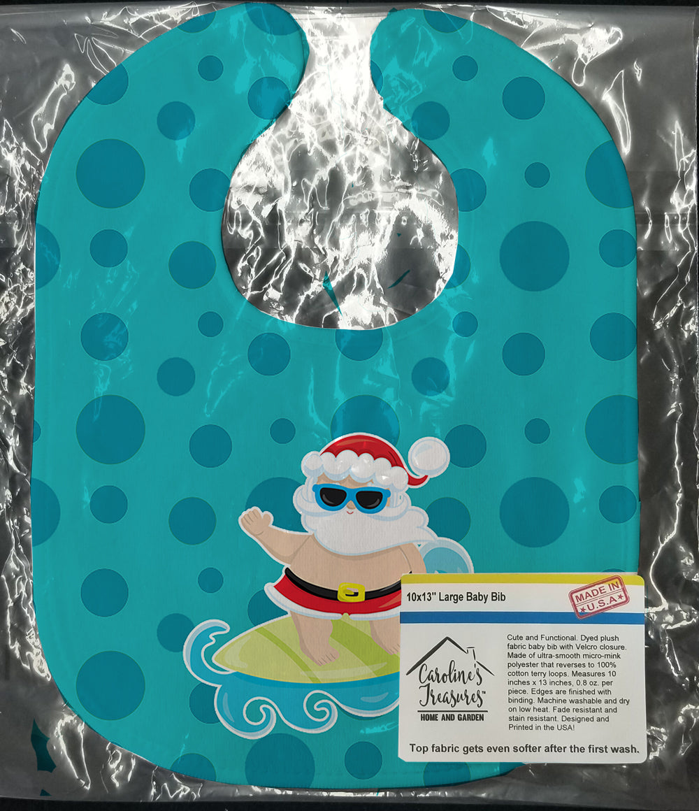 Beach Santa Claus Surfer #1 Baby Bib Easy-Clean Baby Bib Baby Feeding Accessory Baby Mealtime Essential, 10 x 13, Multicolor