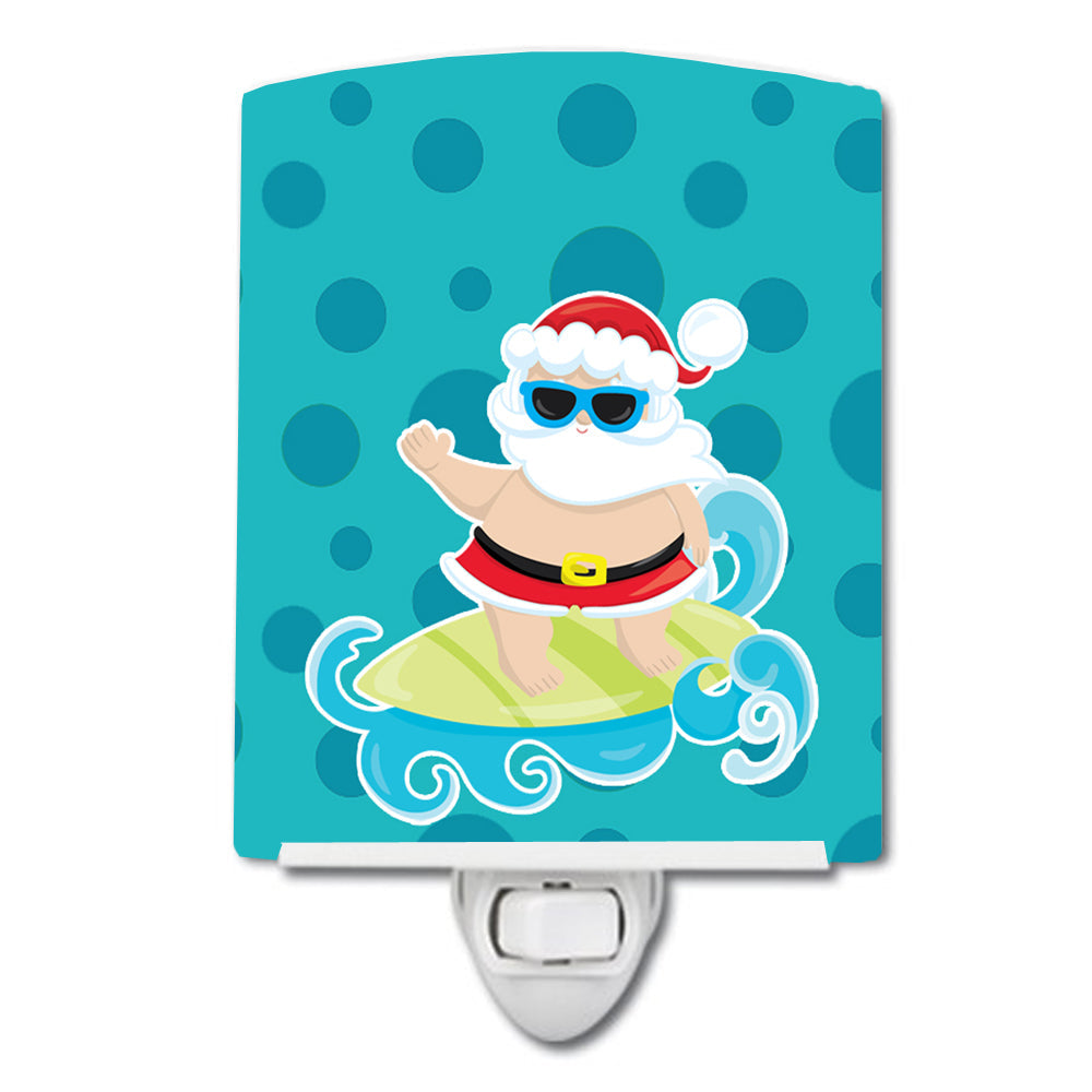 Beach Santa Claus Surfer #1 Ceramic Night Light Compact, UL-Certified, Ideal for Bedroom, Bathroom, Nursery, Hallway, Kitchen, 6x4x3, Multicolor