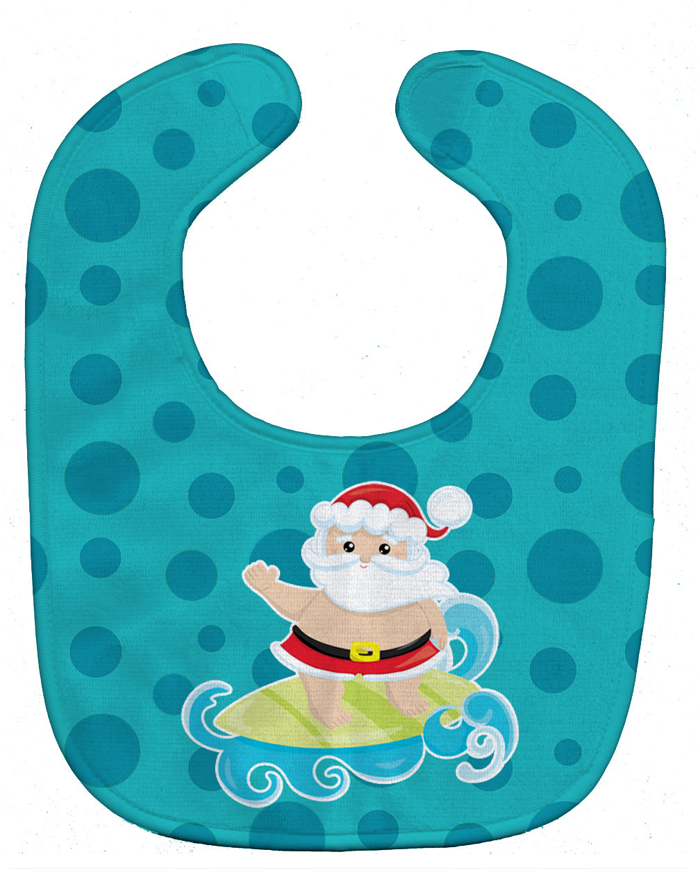 Beach Santa Claus Surfer #2 Baby Bib Easy-Clean Baby Bib Baby Feeding Accessory Baby Mealtime Essential, 10 x 13, Multicolor