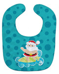 Beach Santa Claus Surfer #2 Baby Bib Easy-Clean Baby Bib Baby Feeding Accessory Baby Mealtime Essential, 10 x 13, Multicolor