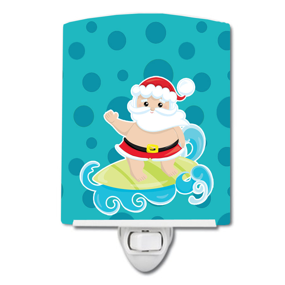 Beach Santa Claus Surfer #2 Ceramic Night Light Compact, UL-Certified, Ideal for Bedroom, Bathroom, Nursery, Hallway, Kitchen, 6x4x3, Multicolor