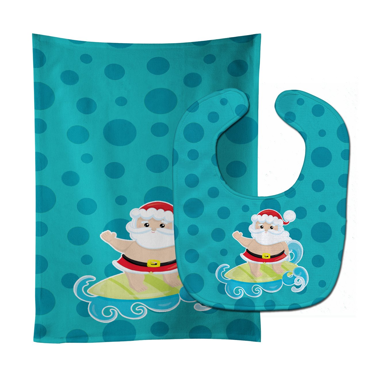 Beach Santa Claus Surfer #2 Baby Bib & Burp Cloth Easy-Clean Baby Bib Baby Feeding Accessory Baby Mealtime Essential