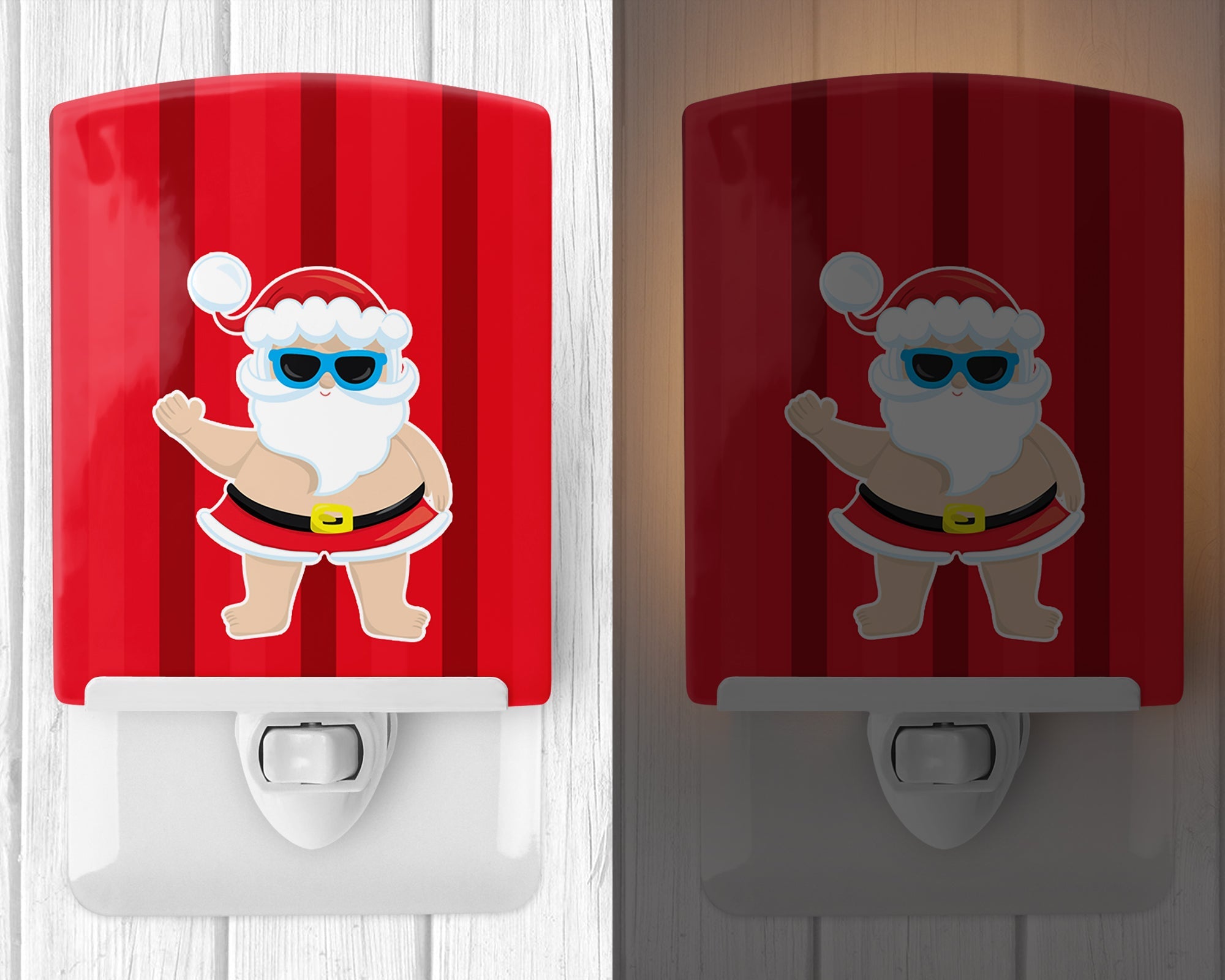 Beach Santa Claus #3 Ceramic Night Light Compact, UL-Certified, Ideal for Bedroom, Bathroom, Nursery, Hallway, Kitchen, 6x4x3, Multicolor