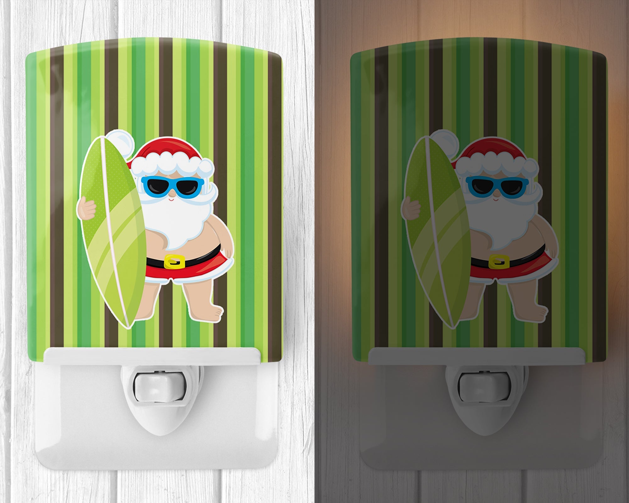 Beach Santa Claus #5 Ceramic Night Light Compact, UL-Certified, Ideal for Bedroom, Bathroom, Nursery, Hallway, Kitchen, 6x4x3, Multicolor