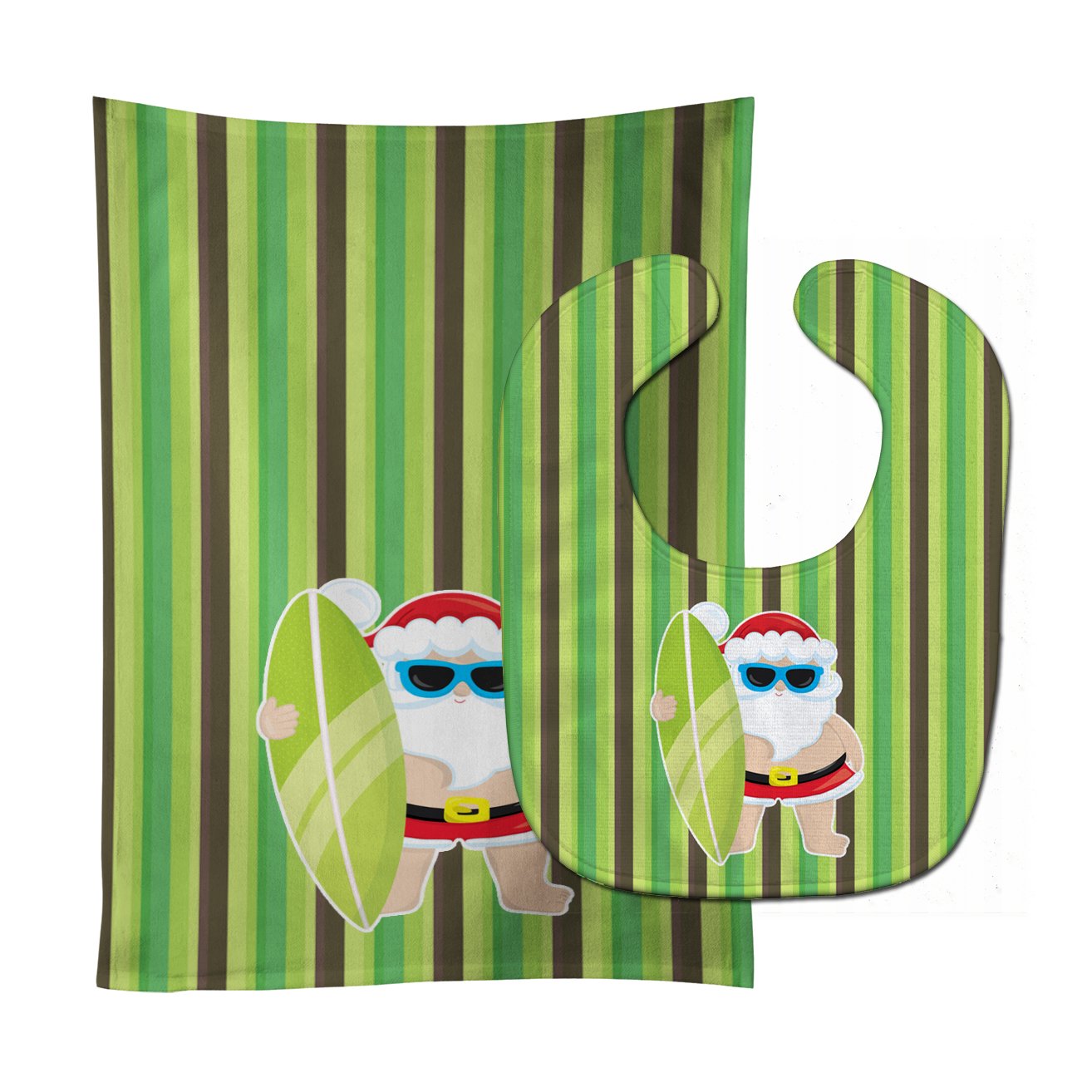 Beach Santa Claus #5 Baby Bib & Burp Cloth Easy-Clean Baby Bib Baby Feeding Accessory Baby Mealtime Essential