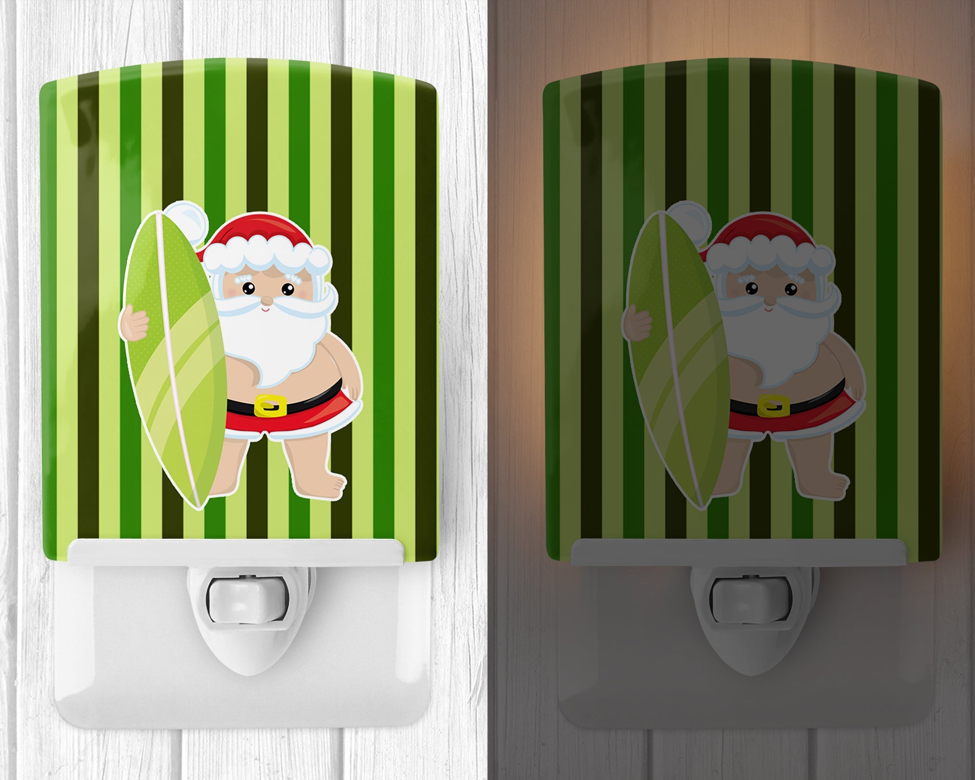 Beach Santa Claus #6 Ceramic Night Light Compact, UL-Certified, Ideal for Bedroom, Bathroom, Nursery, Hallway, Kitchen, 6x4x3, Multicolor