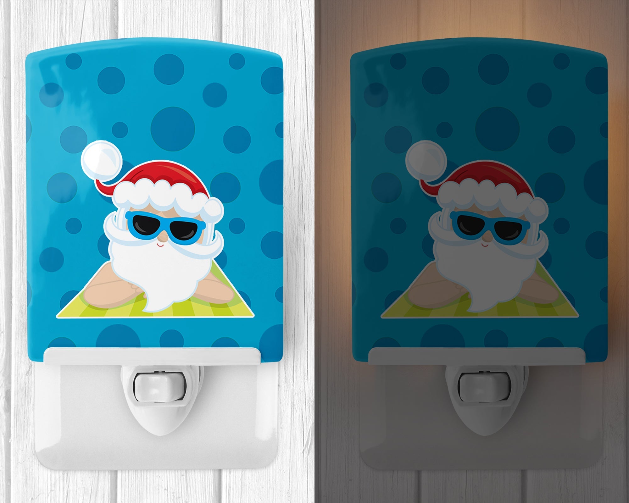 Beach Santa Claus #7 Ceramic Night Light Compact, UL-Certified, Ideal for Bedroom, Bathroom, Nursery, Hallway, Kitchen, 6x4x3, Multicolor