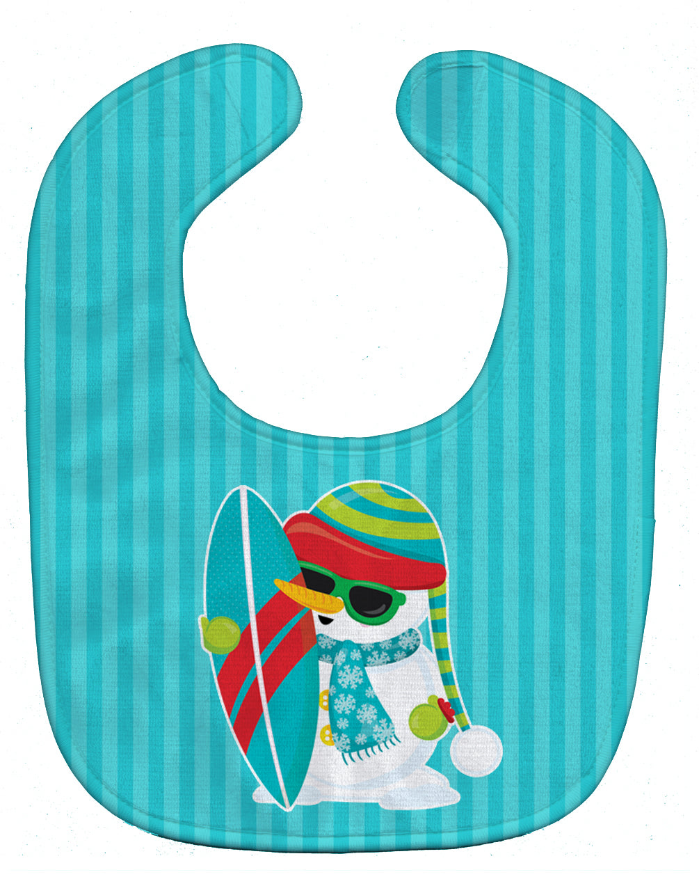 Beach Snowman Surfer Baby Bib Easy-Clean Baby Bib Baby Feeding Accessory Baby Mealtime Essential, 10 x 13, Multicolor