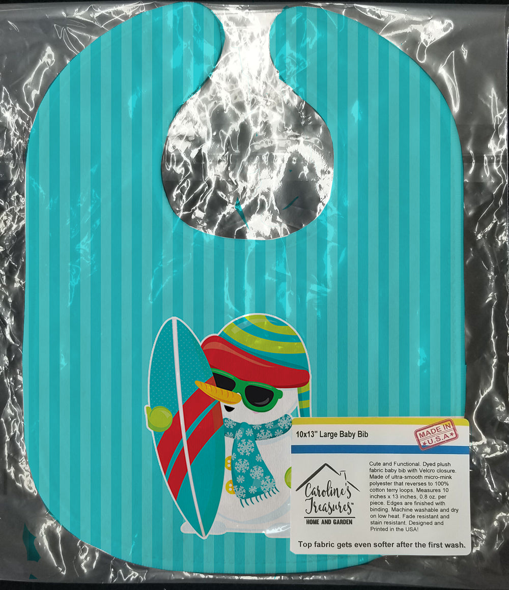Beach Snowman Surfer Baby Bib Easy-Clean Baby Bib Baby Feeding Accessory Baby Mealtime Essential, 10 x 13, Multicolor