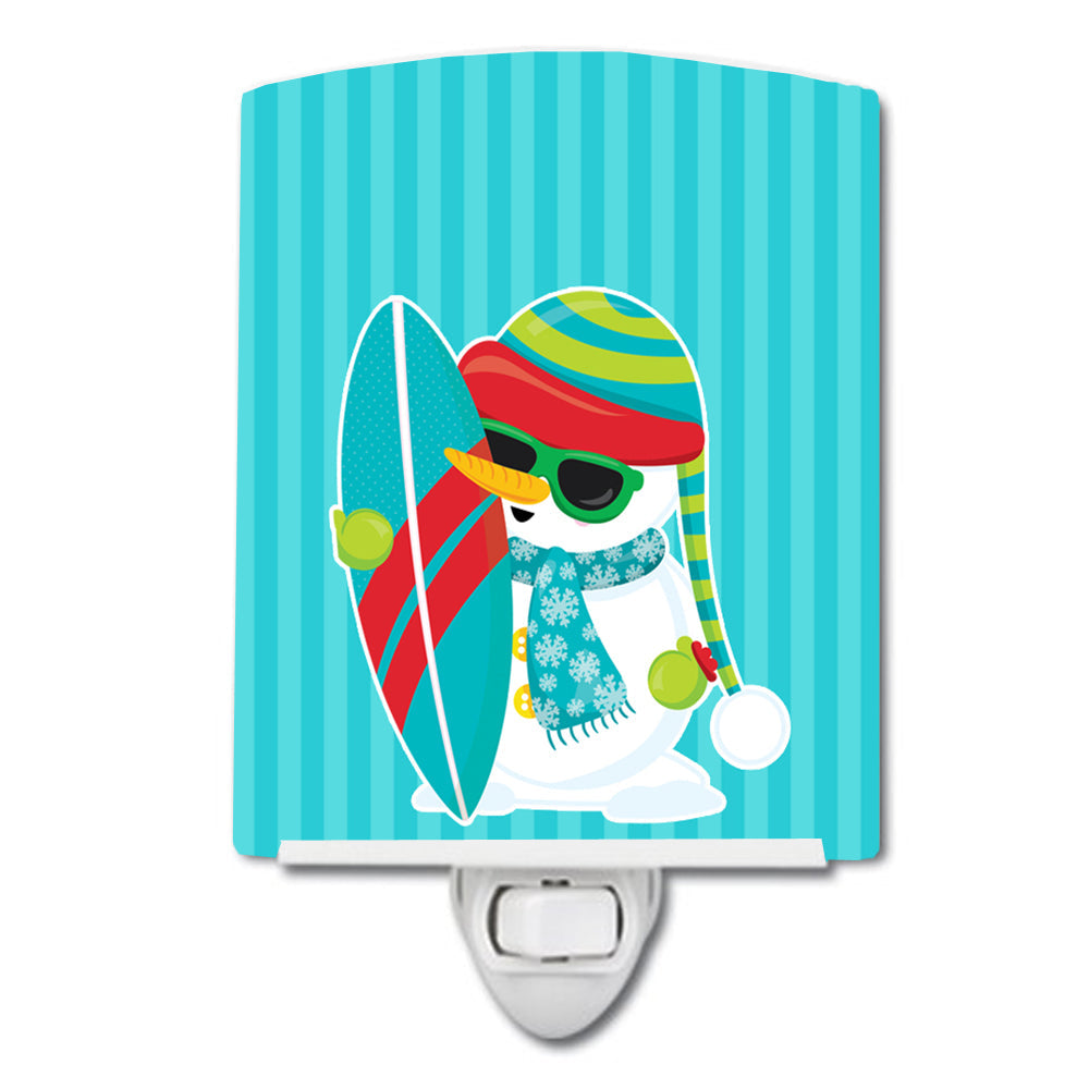Beach Snowman Surfer Ceramic Night Light Compact, UL-Certified, Ideal for Bedroom, Bathroom, Nursery, Hallway, Kitchen, 6x4x3, Multicolor