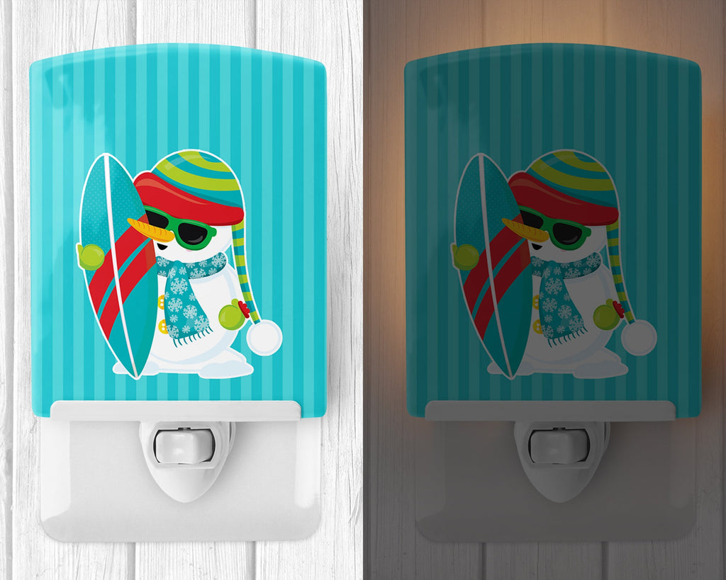 Beach Snowman Surfer Ceramic Night Light Compact, UL-Certified, Ideal for Bedroom, Bathroom, Nursery, Hallway, Kitchen, 6x4x3, Multicolor