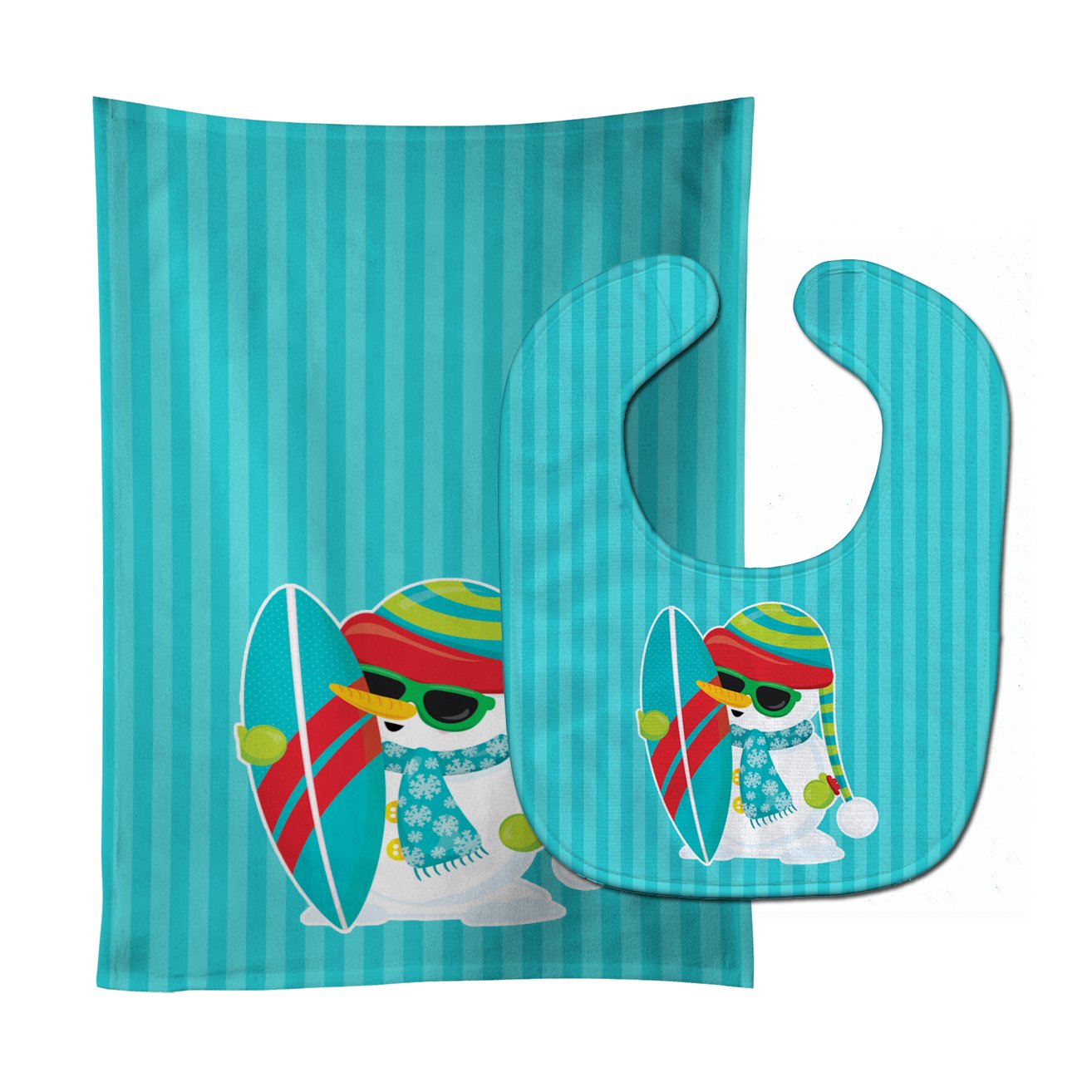 Beach Snowman Surfer Baby Bib & Burp Cloth Easy-Clean Baby Bib Baby Feeding Accessory Baby Mealtime Essential
