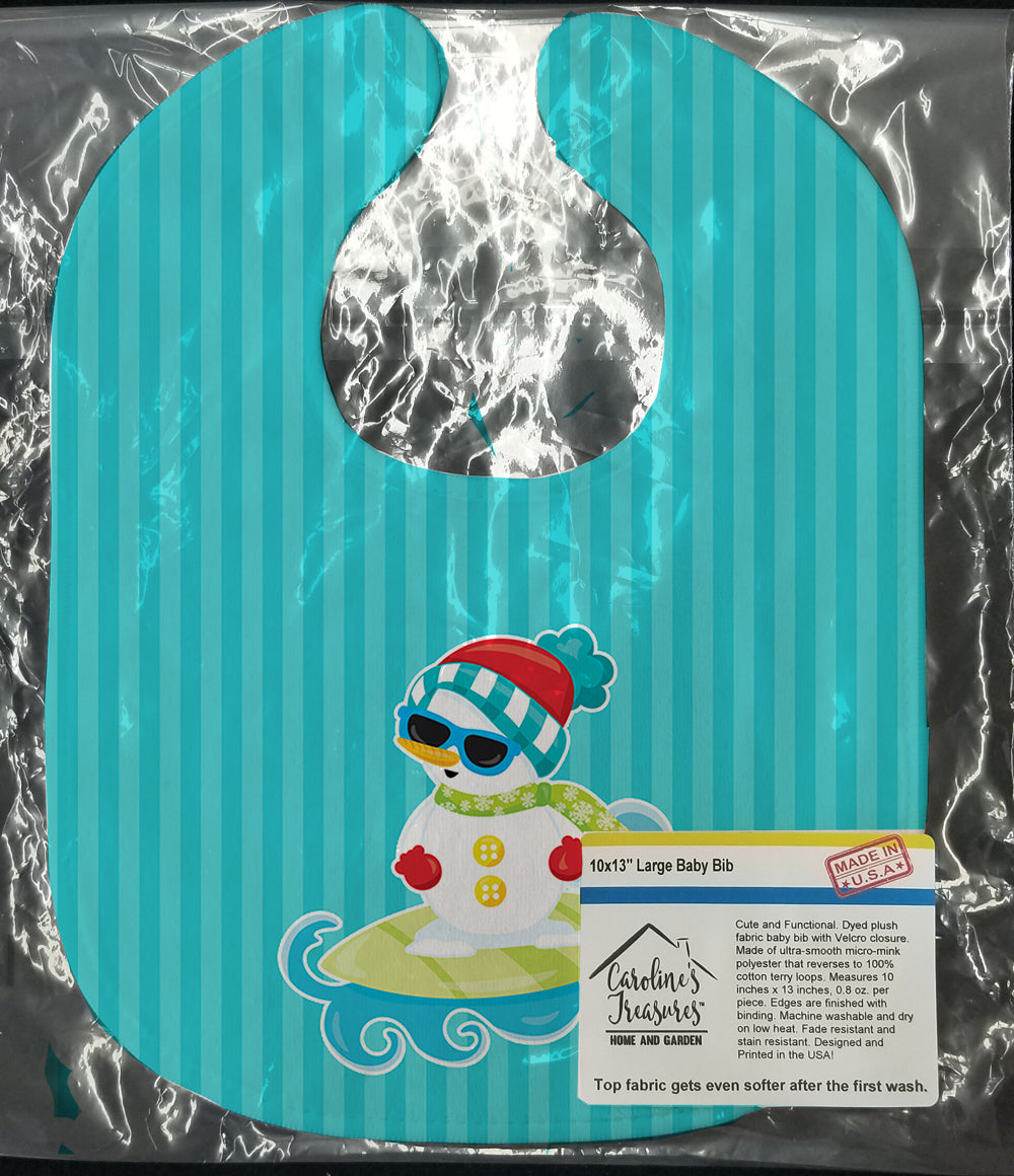 Beach Snowman Surfer #2 Baby Bib Easy-Clean Baby Bib Baby Feeding Accessory Baby Mealtime Essential, 10 x 13, Multicolor