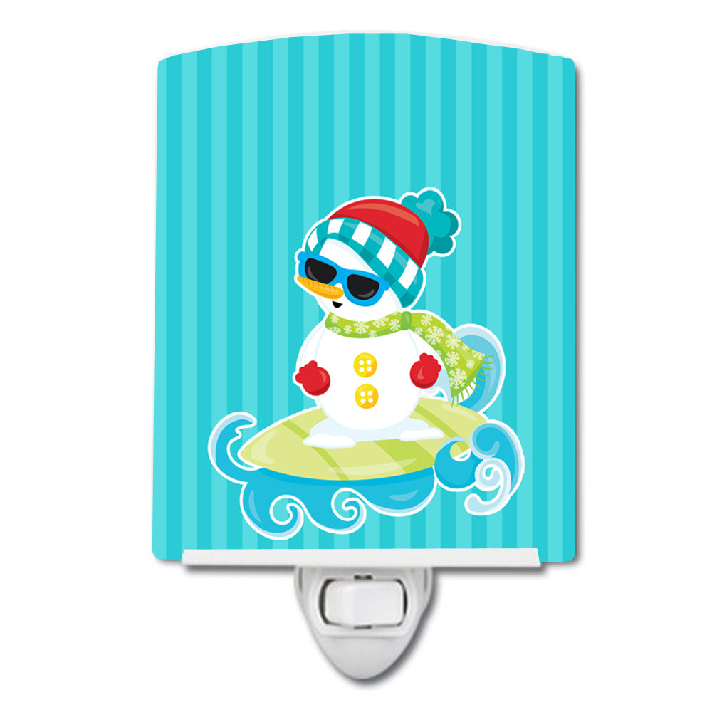 Beach Snowman Surfer #2 Ceramic Night Light Compact, UL-Certified, Ideal for Bedroom, Bathroom, Nursery, Hallway, Kitchen, 6x4x3, Multicolor